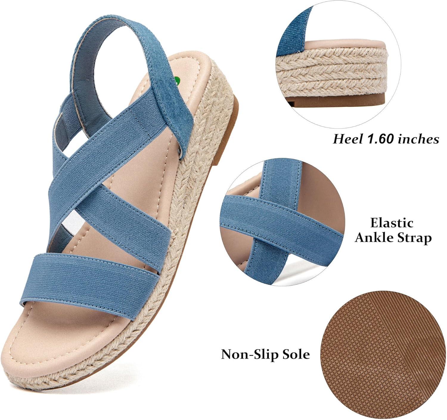 image:imageAtaiwee Sandales compenses plateforme pour femmesSandales compenses espadrilles dt dcontractes avec bride de cheville lastique et bout ouvertFr2507003 Bleu Clair