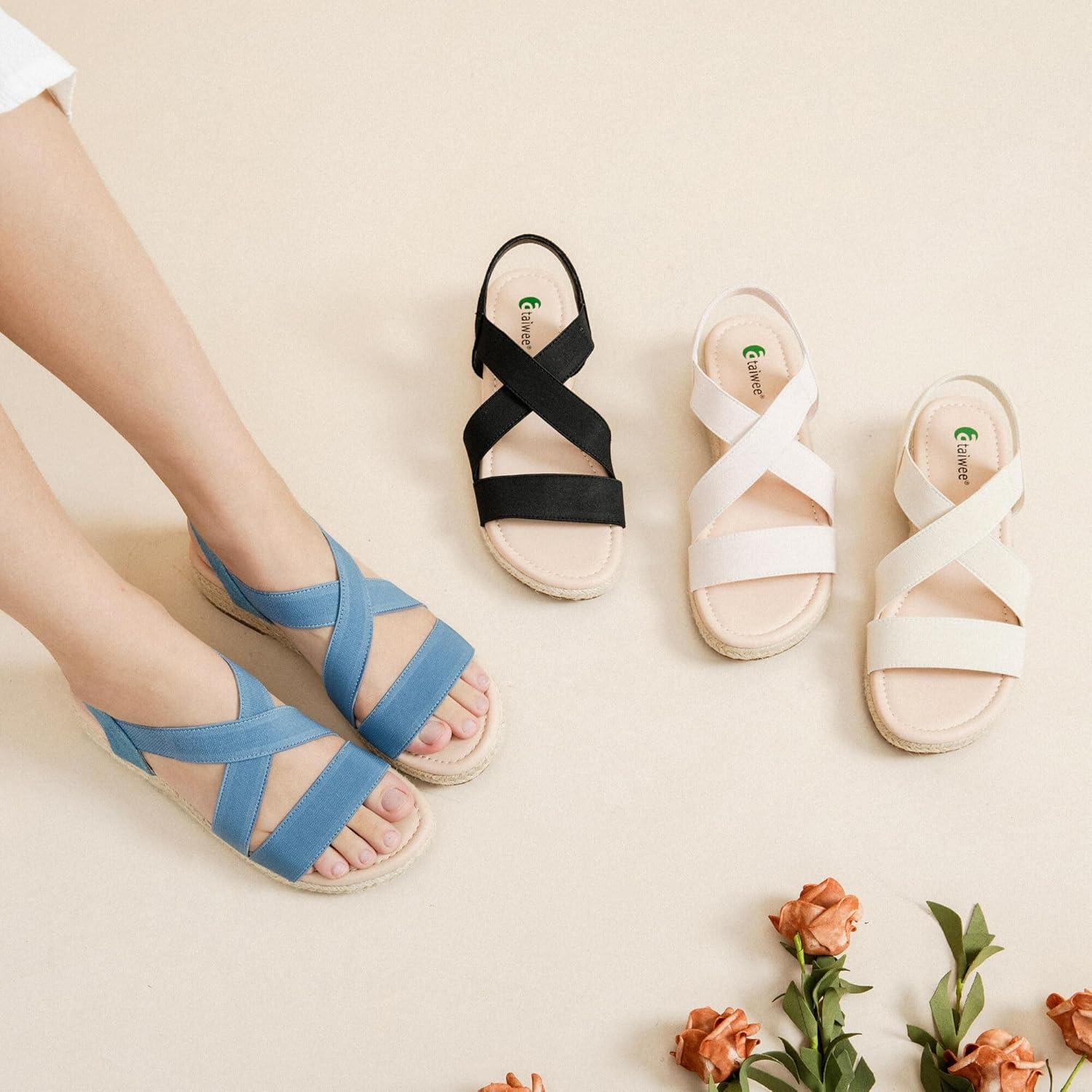 image:imageAtaiwee Sandales compenses plateforme pour femmesSandales compenses espadrilles dt dcontractes avec bride de cheville lastique et bout ouvertFr2507003 Bleu Clair
