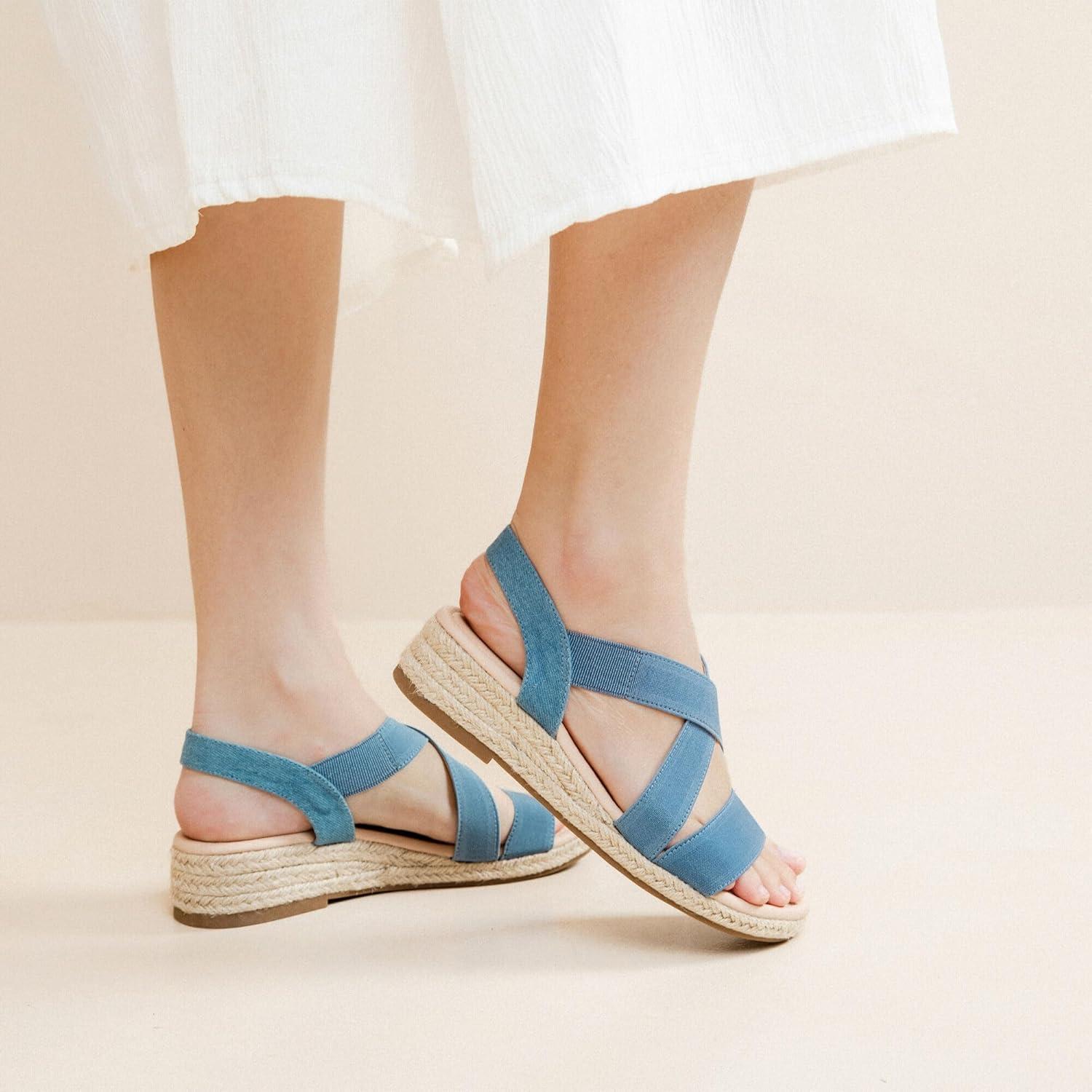 image:imageAtaiwee Sandales compenses plateforme pour femmesSandales compenses espadrilles dt dcontractes avec bride de cheville lastique et bout ouvertFr2507003 Bleu Clair