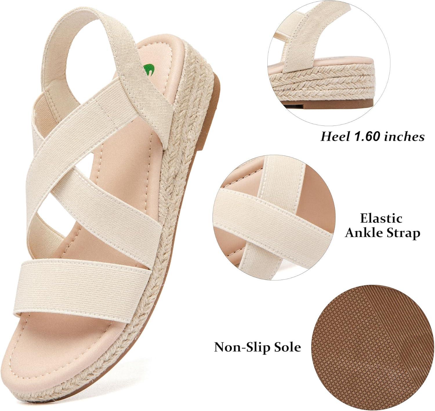 image:imageAtaiwee Sandales compenses plateforme pour femmesSandales compenses espadrilles dt dcontractes avec bride de cheville lastique et bout ouvertFr2507003 Beige