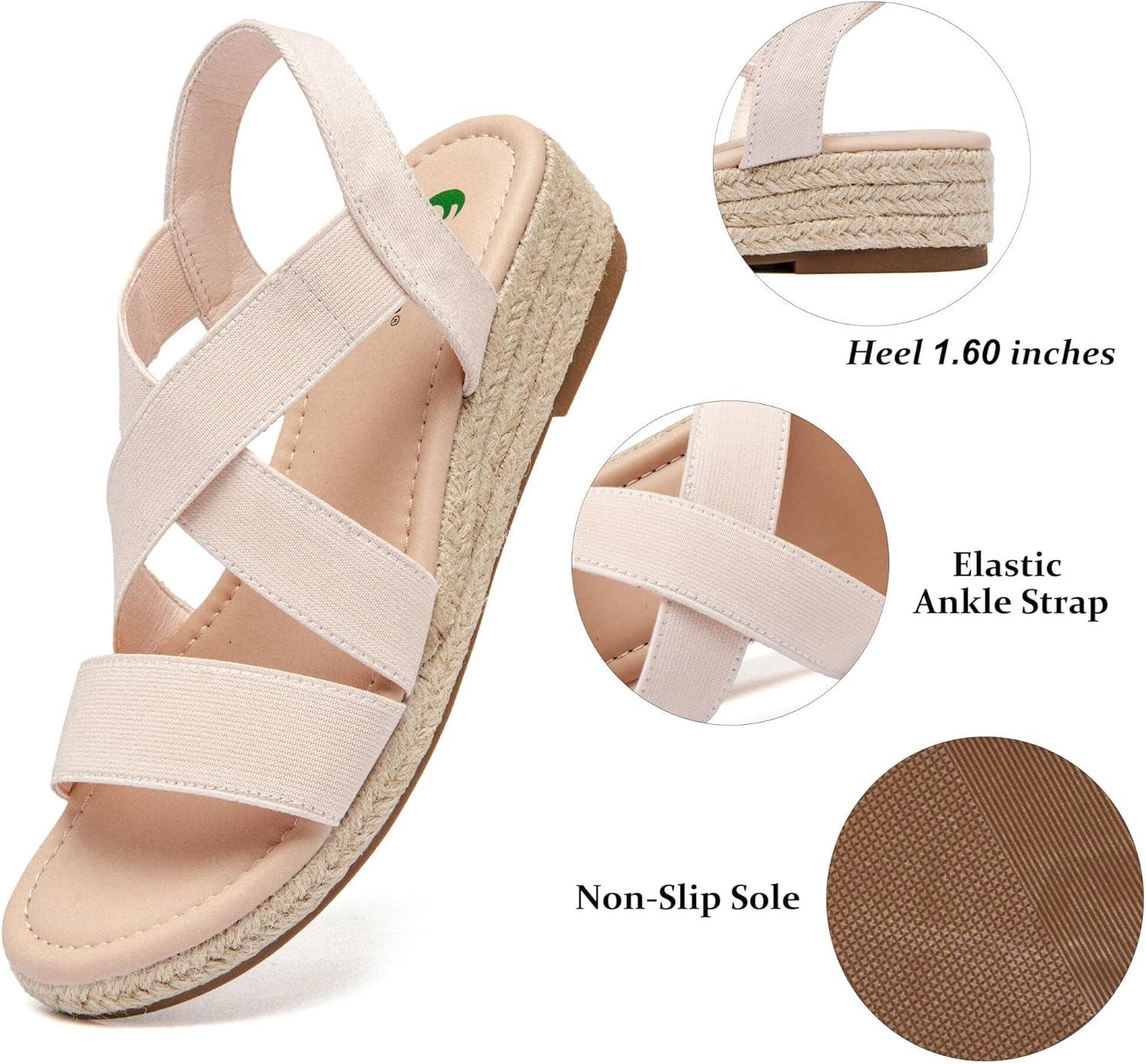 image:imageAtaiwee Sandales compenses plateforme pour femmesSandales compenses espadrilles dt dcontractes avec bride de cheville lastique et bout ouvertFr2507003 Amande