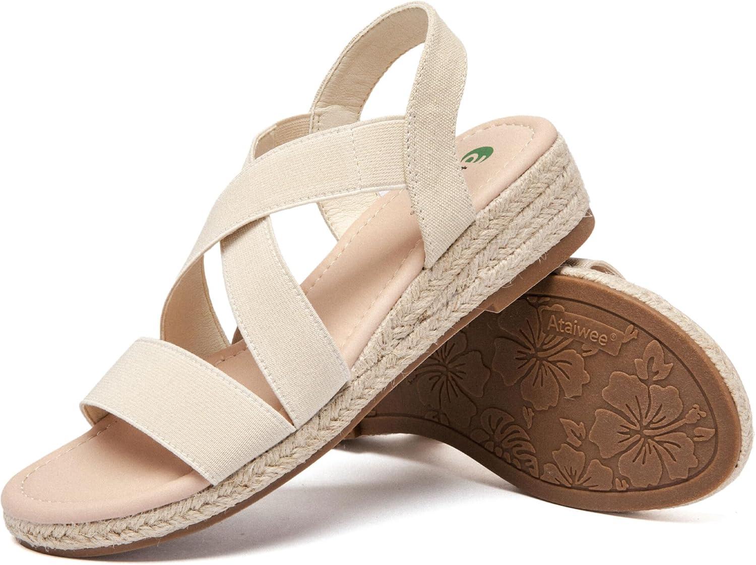 image:imageAtaiwee Sandales compenses plateforme pour femmesSandales compenses espadrilles dt dcontractes avec bride de cheville lastique et bout ouvertFr2507003 Beige