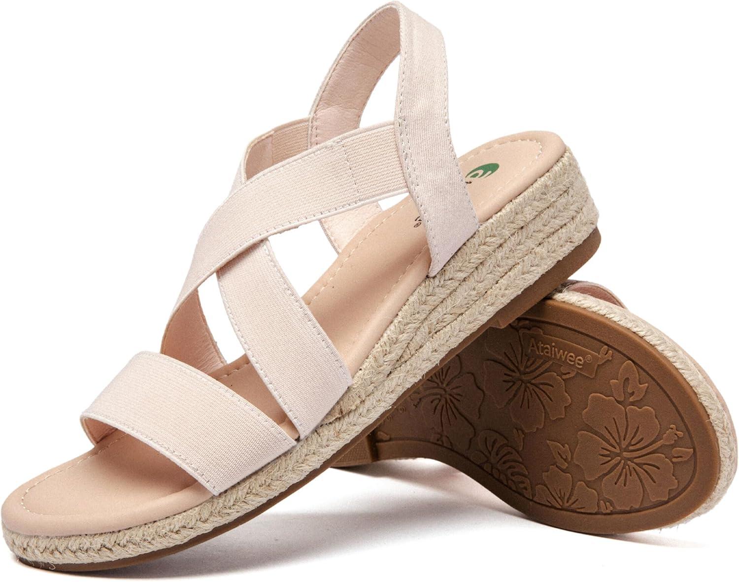 image:imageAtaiwee Sandales compenses plateforme pour femmesSandales compenses espadrilles dt dcontractes avec bride de cheville lastique et bout ouvertFr2507003 Amande