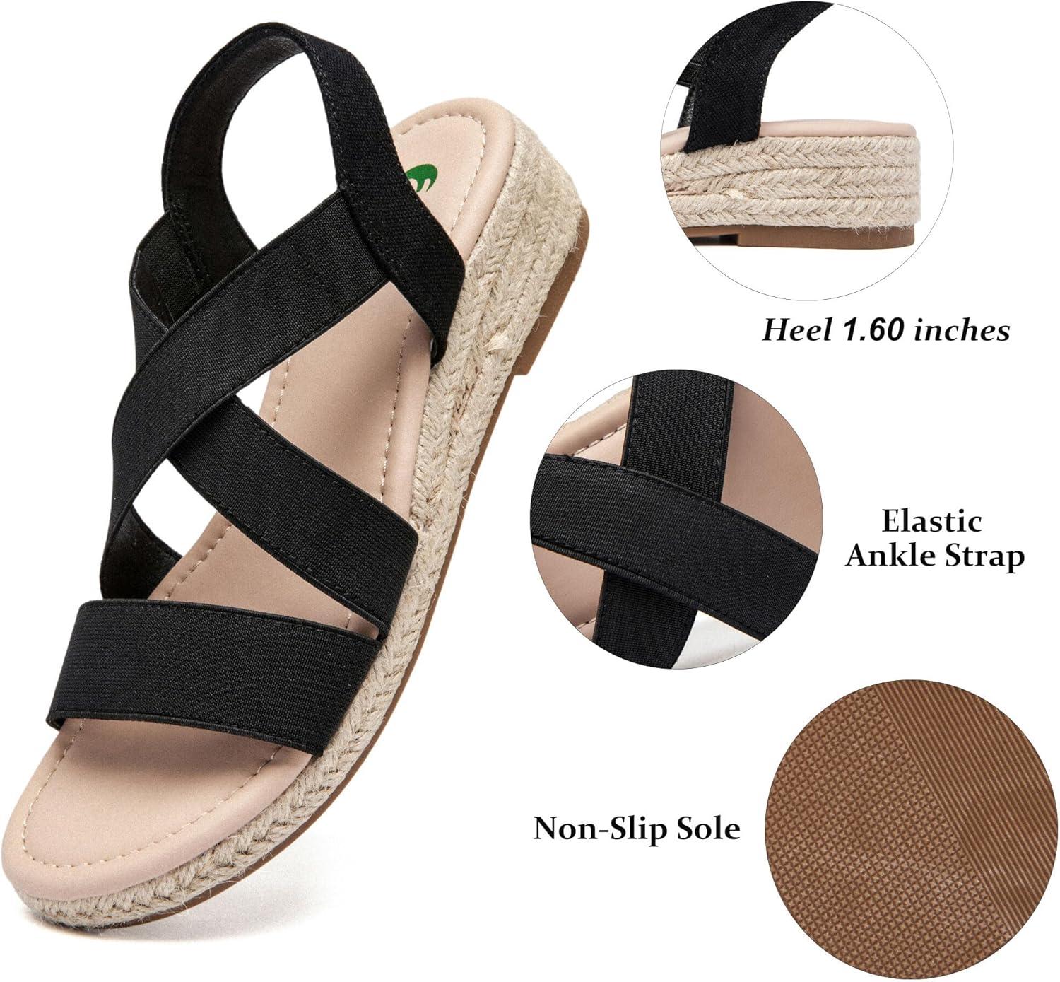 image:imageAtaiwee Sandales compenses plateforme pour femmesSandales compenses espadrilles dt dcontractes avec bride de cheville lastique et bout ouvertFr2507003 Noir