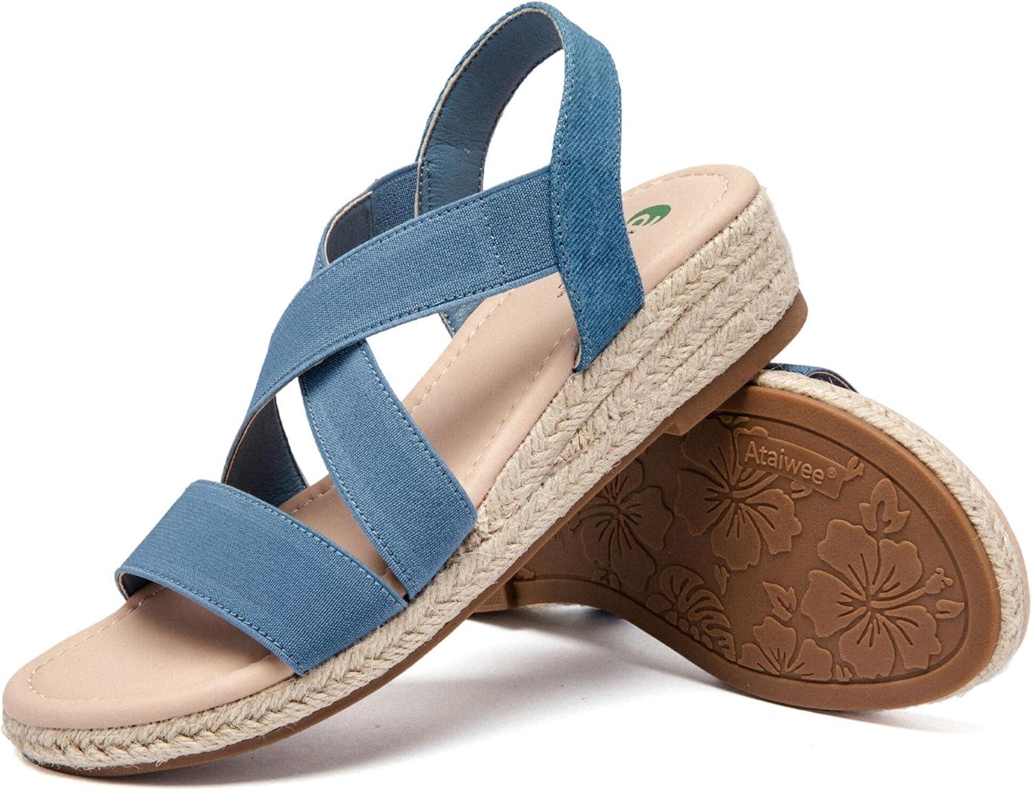 image:imageAtaiwee Sandales compenses plateforme pour femmesSandales compenses espadrilles dt dcontractes avec bride de cheville lastique et bout ouvertFr2507003 Bleu Clair