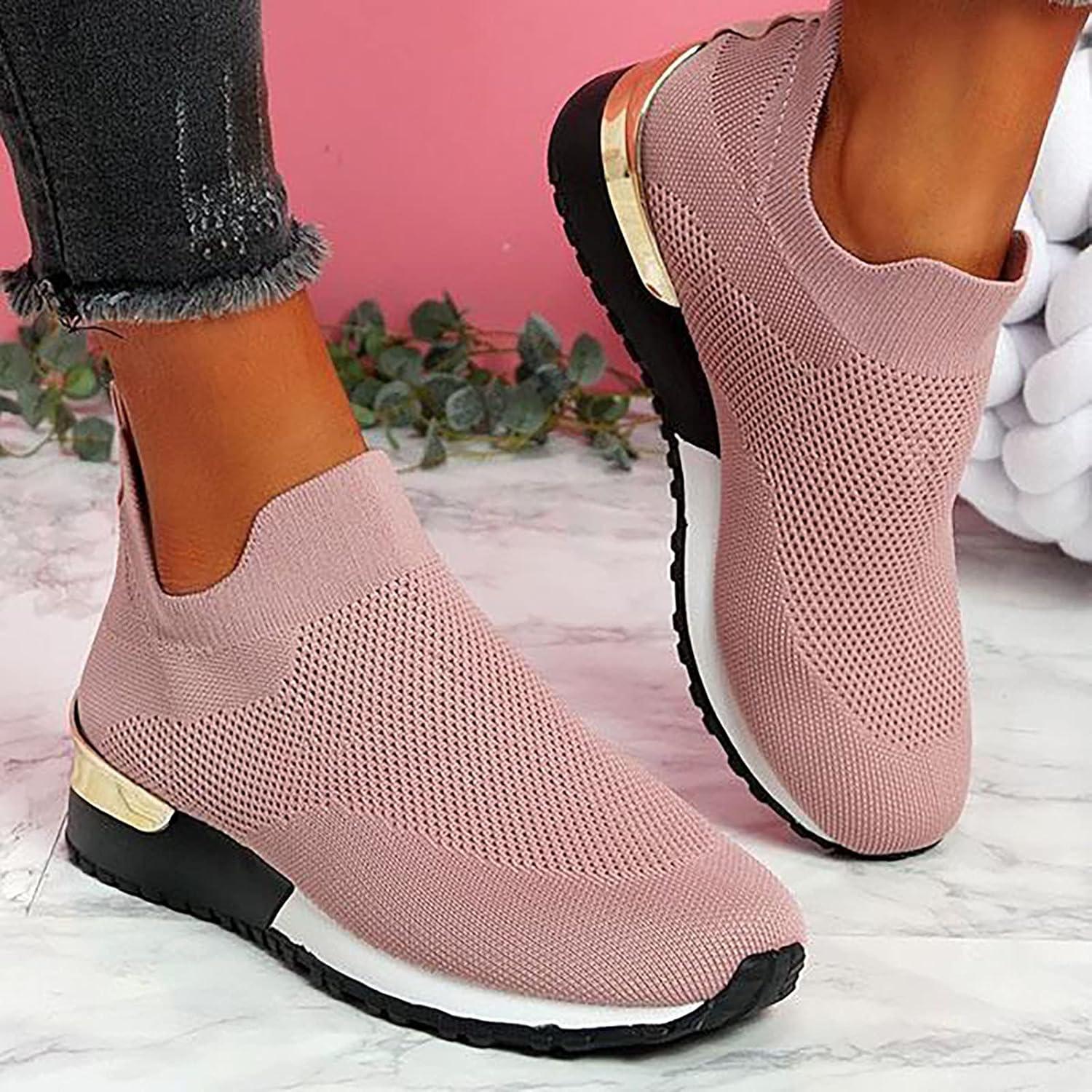 image:imageChaussures Femme Confort Chic Baskets OrthopDiques Plateforme pour Femmes Chaussuresde Sport Maille AntidRapantes Jogging Baskets OrthopDiques de Course LGRes et Respirantes Gym OutdoorA Rose