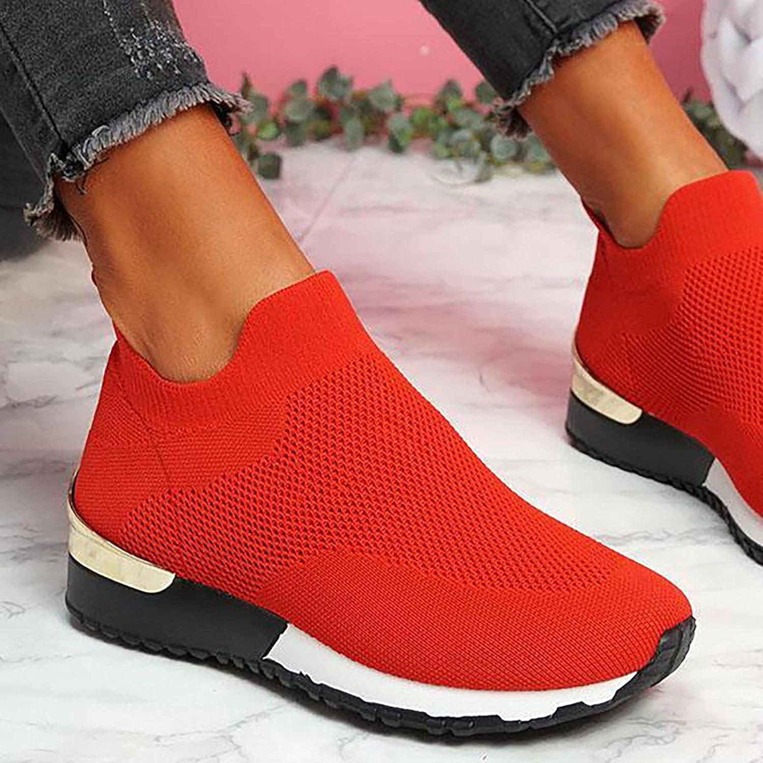 image:imageChaussures Femme Confort Chic Baskets OrthopDiques Plateforme pour Femmes Chaussuresde Sport Maille AntidRapantes Jogging Baskets OrthopDiques de Course LGRes et Respirantes Gym OutdoorA Rouge