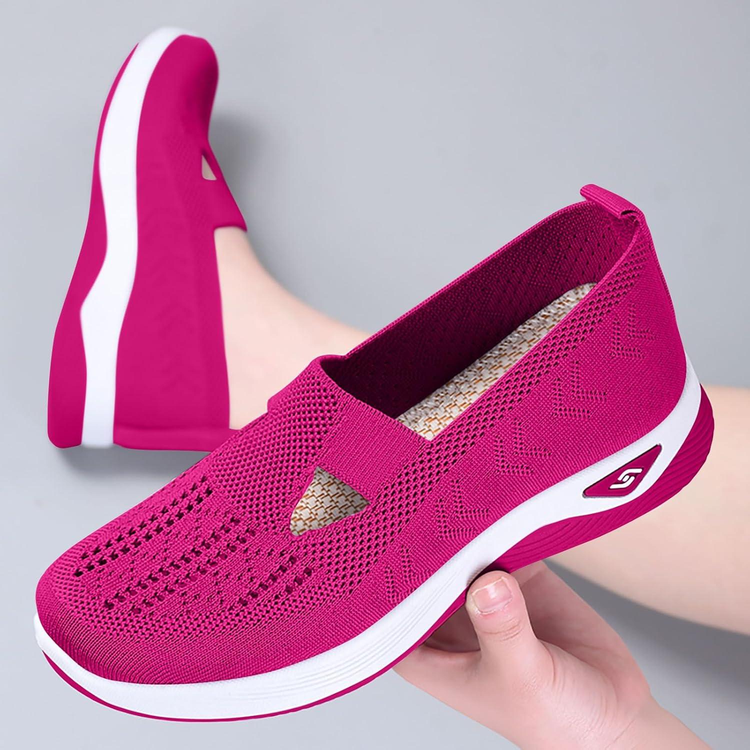 image:imageChaussures Femme Confort Chic Baskets OrthopDiques Plateforme pour Femmes Chaussuresde Sport Maille AntidRapantes Jogging Baskets OrthopDiques de Course LGRes et Respirantes Gym OutdoorC Rose Vif