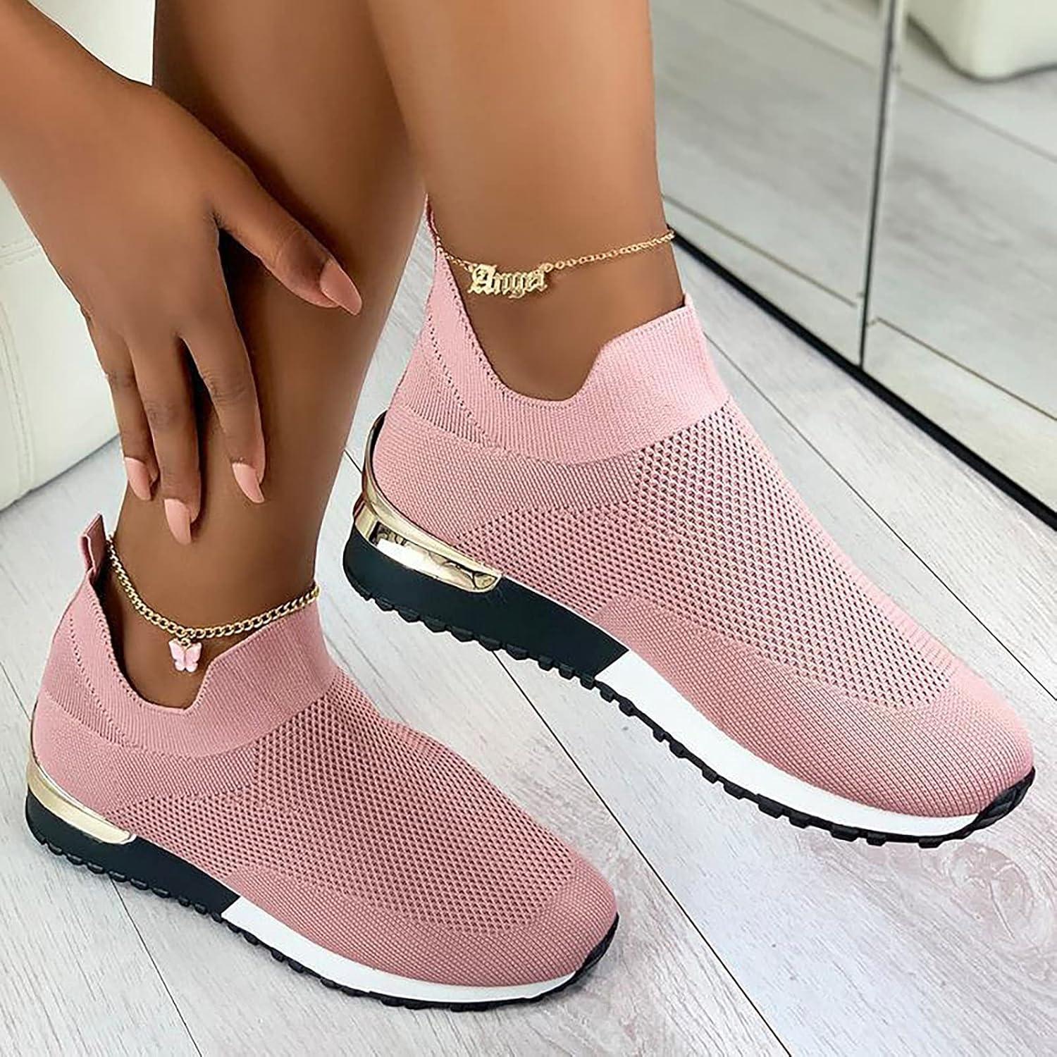 image:imageChaussures Femme Confort Chic Baskets OrthopDiques Plateforme pour Femmes Chaussuresde Sport Maille AntidRapantes Jogging Baskets OrthopDiques de Course LGRes et Respirantes Gym OutdoorA Rose