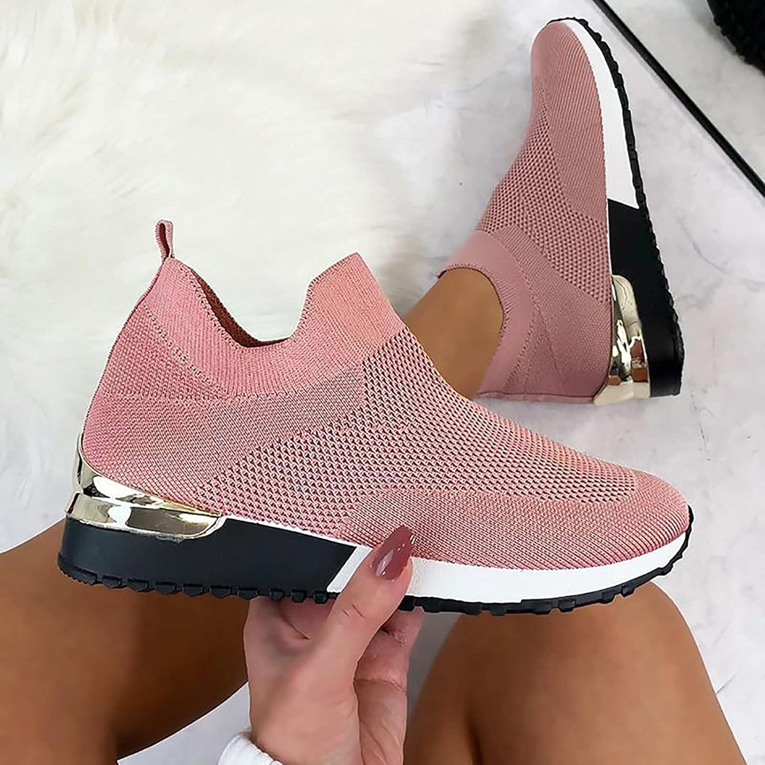 image:imageChaussures Femme Confort Chic Baskets OrthopDiques Plateforme pour Femmes Chaussuresde Sport Maille AntidRapantes Jogging Baskets OrthopDiques de Course LGRes et Respirantes Gym OutdoorA Rose