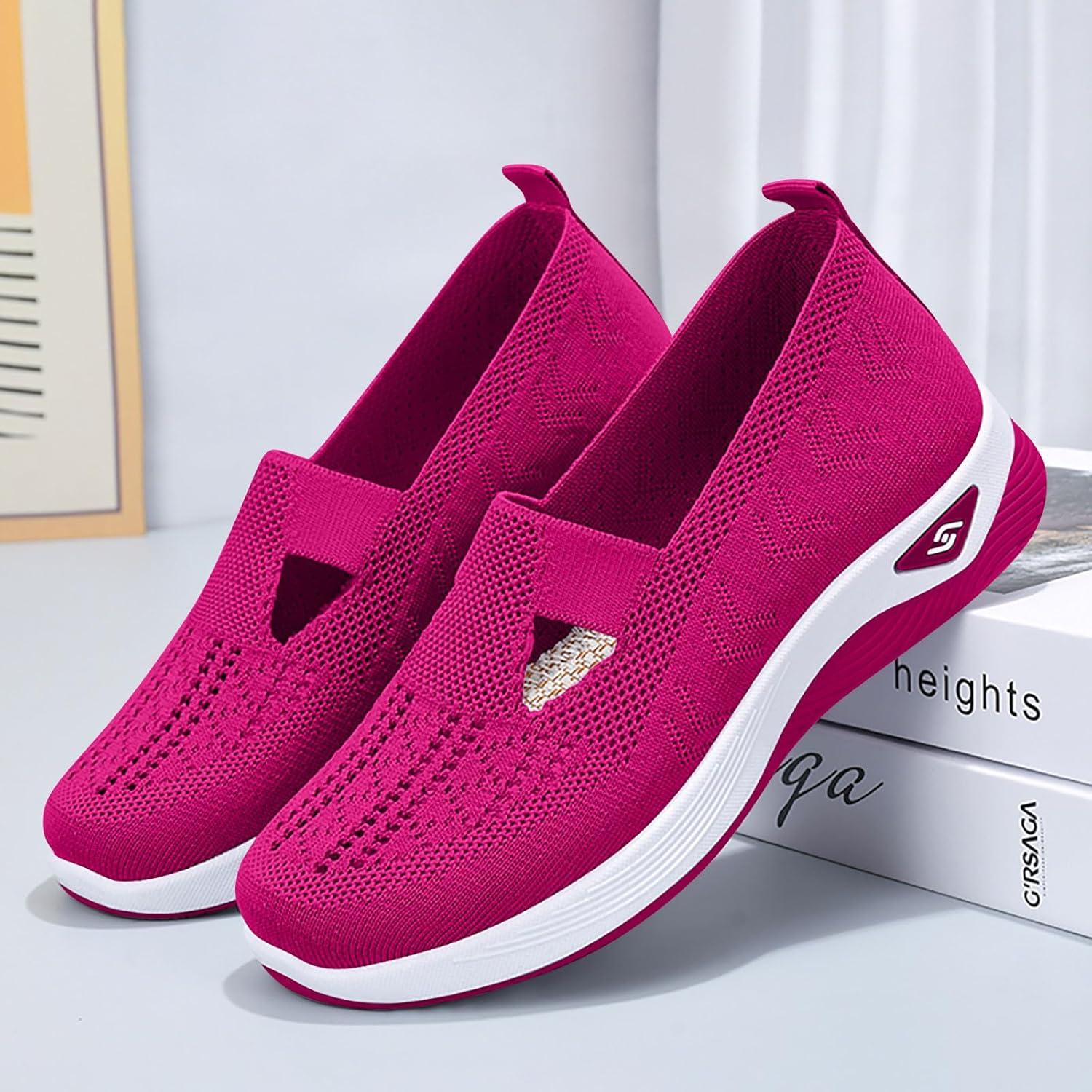 image:imageChaussures Femme Confort Chic Baskets OrthopDiques Plateforme pour Femmes Chaussuresde Sport Maille AntidRapantes Jogging Baskets OrthopDiques de Course LGRes et Respirantes Gym OutdoorC Rose Vif