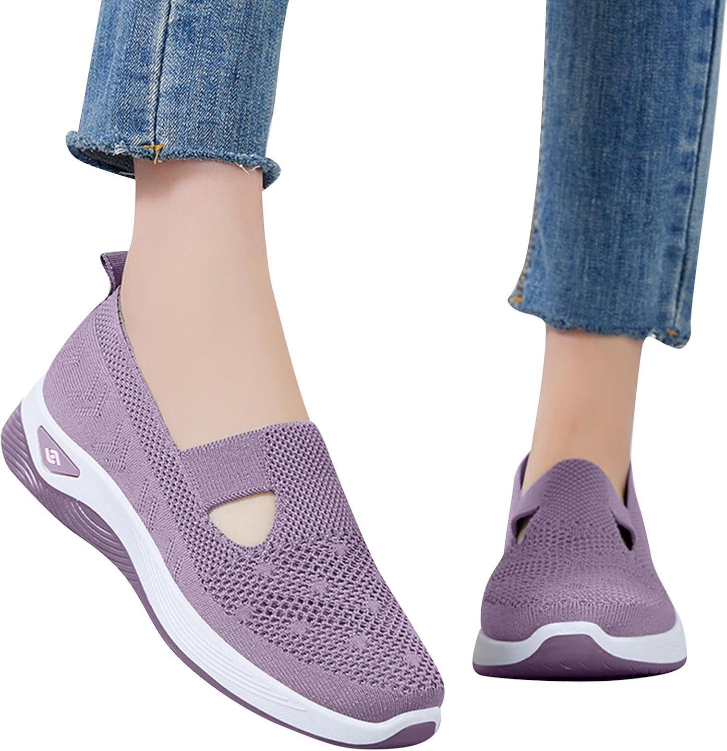 image:imageChaussures Femme Confort Chic Baskets OrthopDiques Plateforme pour Femmes Chaussuresde Sport Maille AntidRapantes Jogging Baskets OrthopDiques de Course LGRes et Respirantes Gym OutdoorB Violet