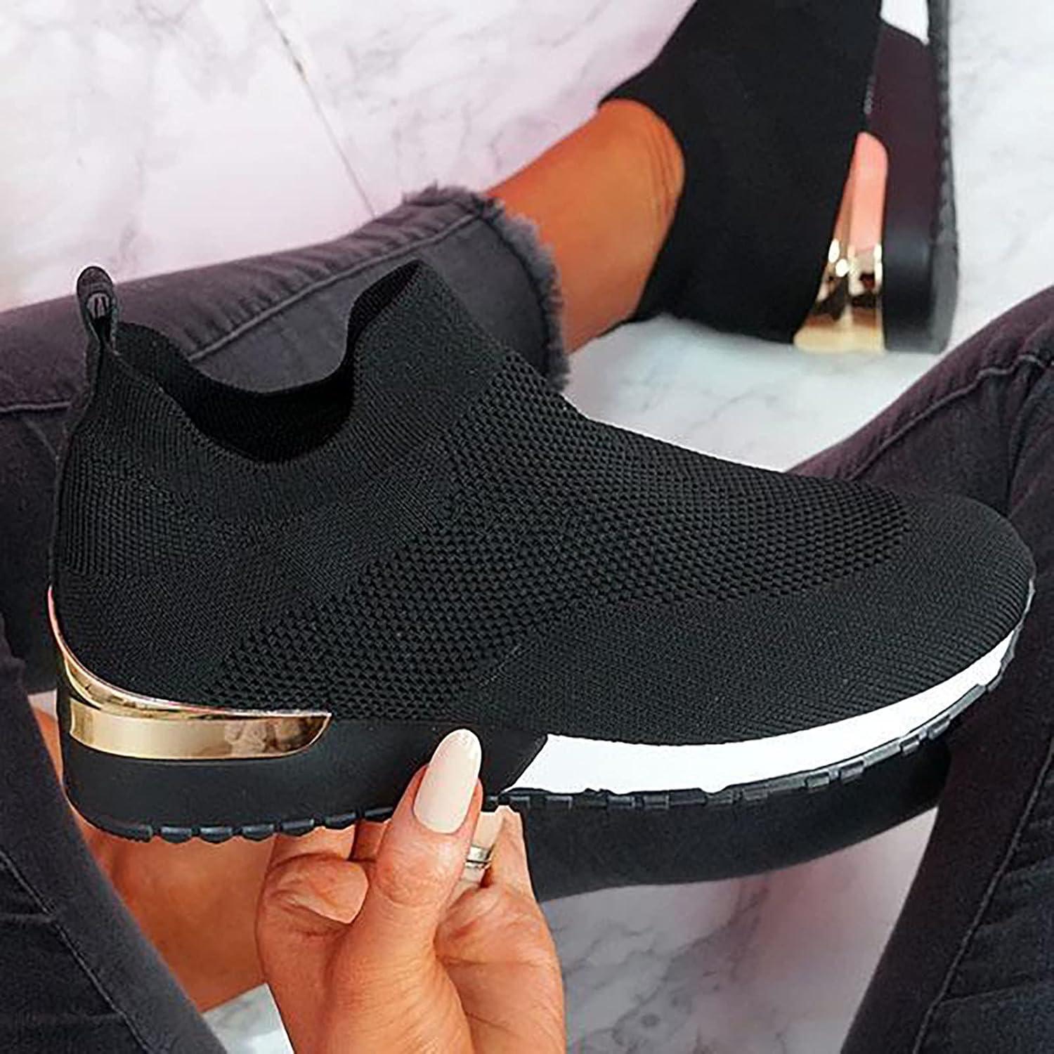 image:imageChaussures Femme Confort Chic Baskets OrthopDiques Plateforme pour Femmes Chaussuresde Sport Maille AntidRapantes Jogging Baskets OrthopDiques de Course LGRes et Respirantes Gym OutdoorA le Noir