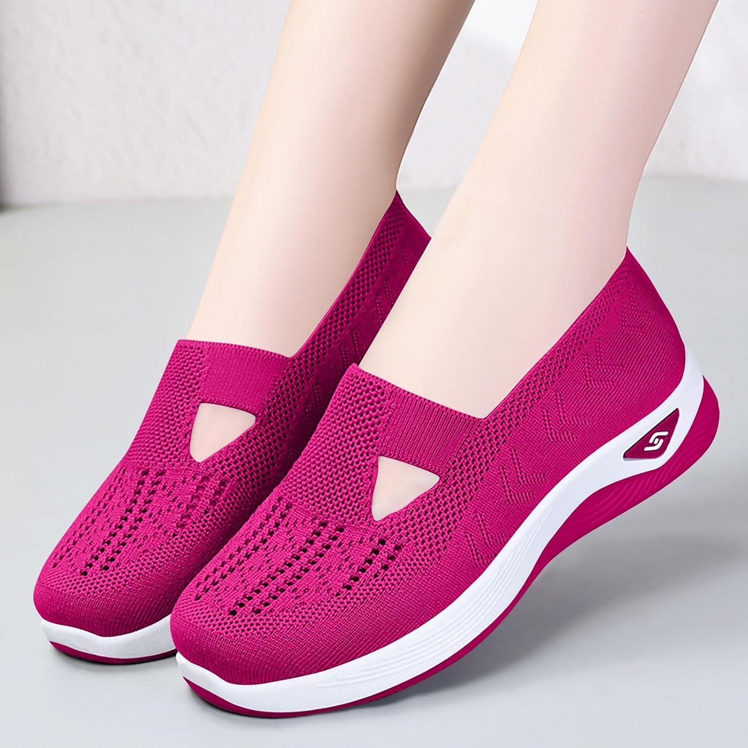 image:imageChaussures Femme Confort Chic Baskets OrthopDiques Plateforme pour Femmes Chaussuresde Sport Maille AntidRapantes Jogging Baskets OrthopDiques de Course LGRes et Respirantes Gym OutdoorC Rose Vif