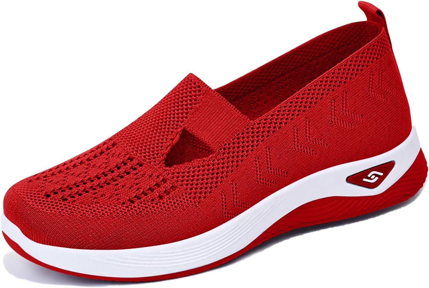 image:imageChaussures Femme Confort Chic Baskets OrthopDiques Plateforme pour Femmes Chaussuresde Sport Maille AntidRapantes Jogging Baskets OrthopDiques de Course LGRes et Respirantes Gym OutdoorC Rouge