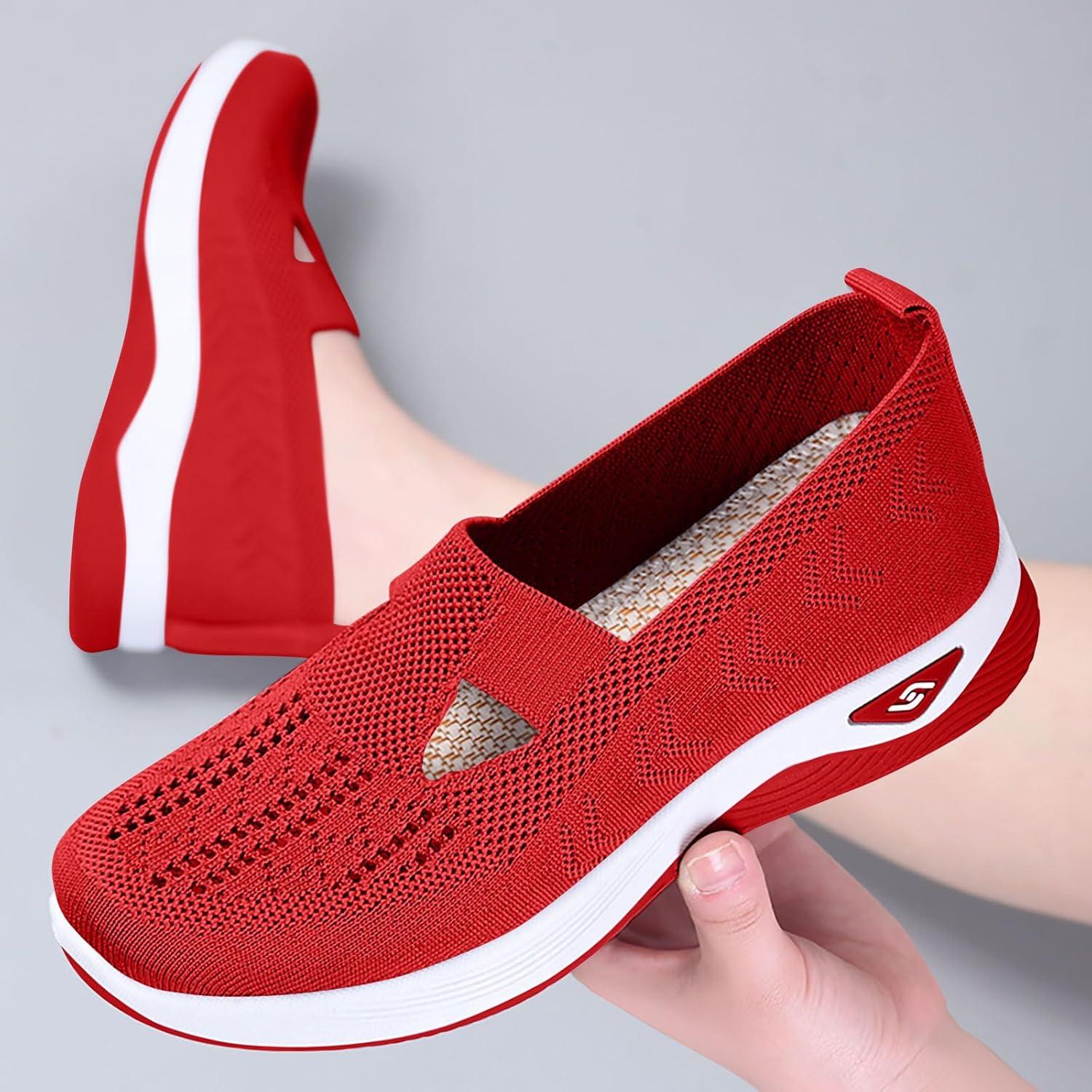 image:imageChaussures Femme Confort Chic Baskets OrthopDiques Plateforme pour Femmes Chaussuresde Sport Maille AntidRapantes Jogging Baskets OrthopDiques de Course LGRes et Respirantes Gym OutdoorC Rouge