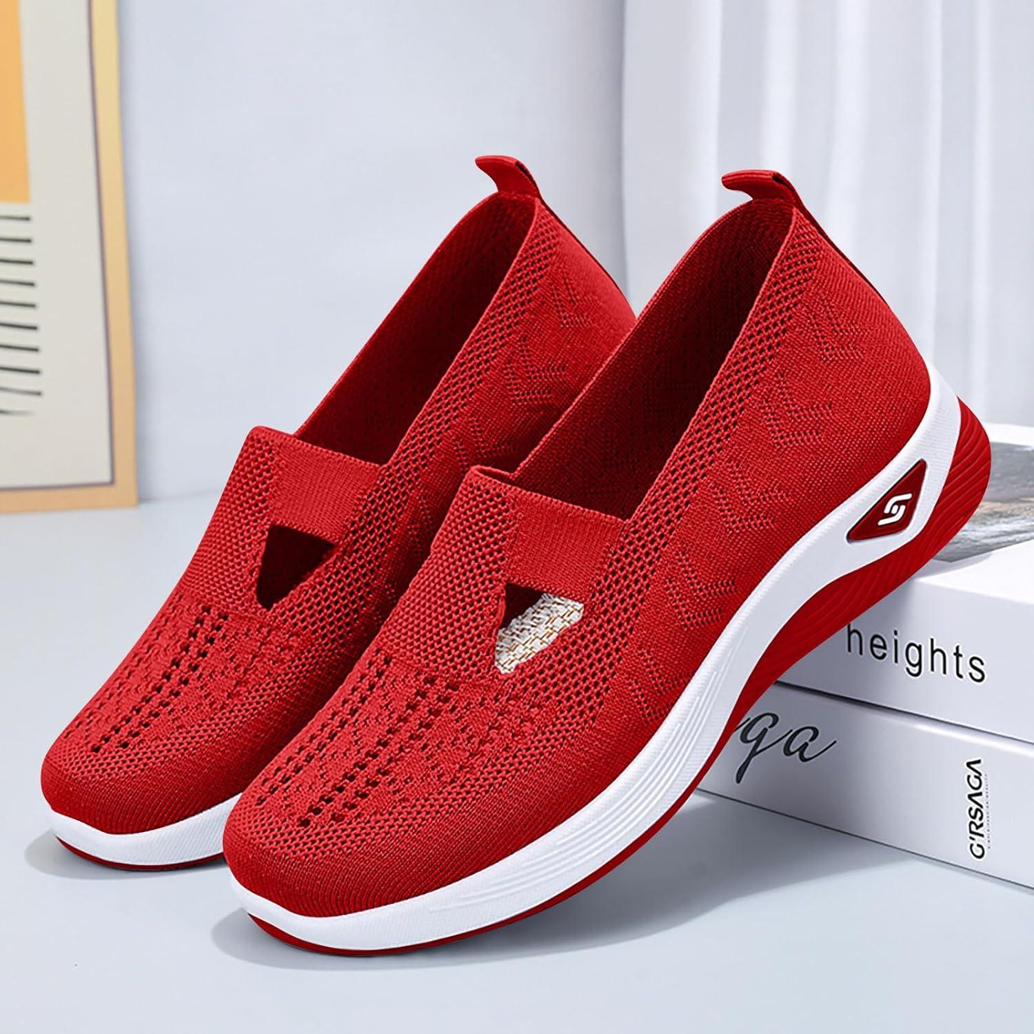 image:imageChaussures Femme Confort Chic Baskets OrthopDiques Plateforme pour Femmes Chaussuresde Sport Maille AntidRapantes Jogging Baskets OrthopDiques de Course LGRes et Respirantes Gym OutdoorC Rouge