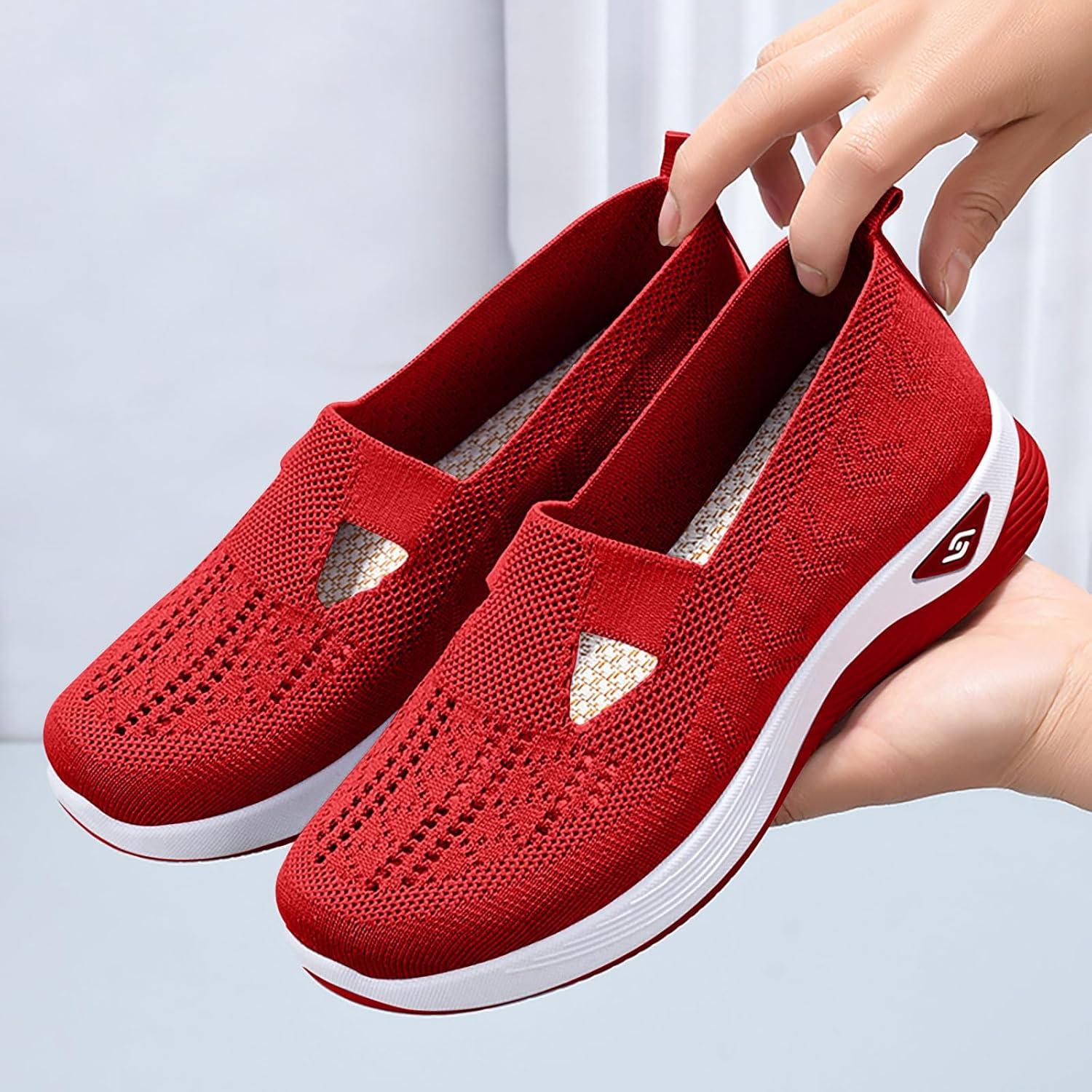 image:imageChaussures Femme Confort Chic Baskets OrthopDiques Plateforme pour Femmes Chaussuresde Sport Maille AntidRapantes Jogging Baskets OrthopDiques de Course LGRes et Respirantes Gym OutdoorC Rouge