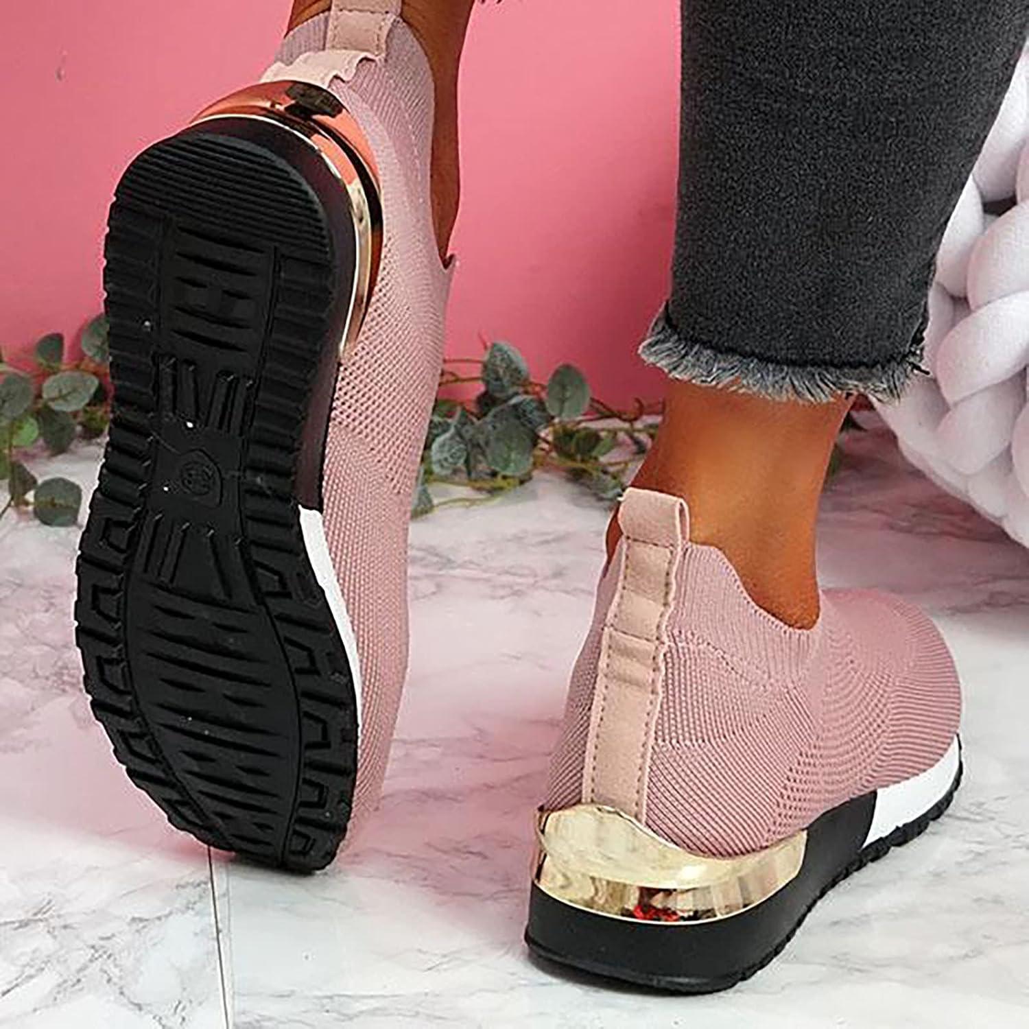 image:imageChaussures Femme Confort Chic Baskets OrthopDiques Plateforme pour Femmes Chaussuresde Sport Maille AntidRapantes Jogging Baskets OrthopDiques de Course LGRes et Respirantes Gym OutdoorA Rose