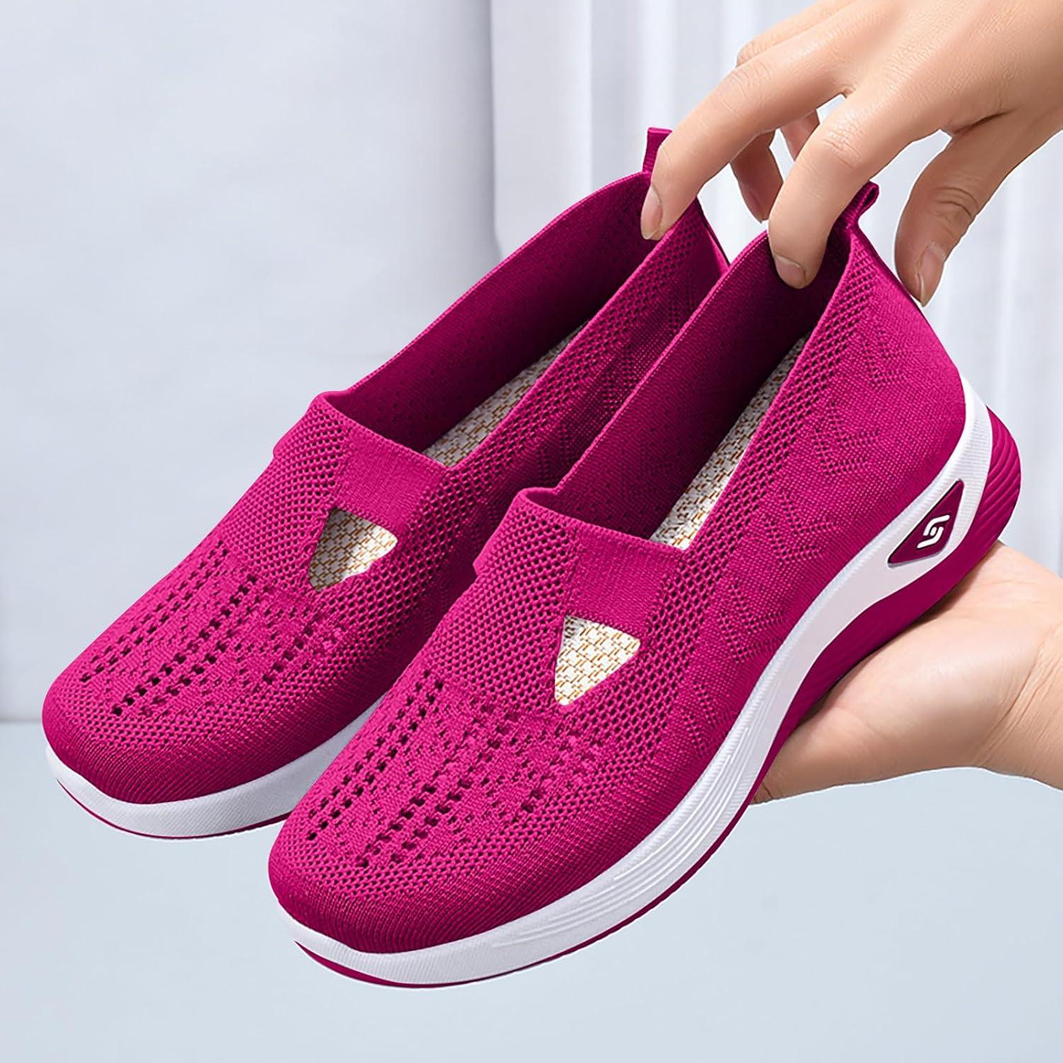 image:imageChaussures Femme Confort Chic Baskets OrthopDiques Plateforme pour Femmes Chaussuresde Sport Maille AntidRapantes Jogging Baskets OrthopDiques de Course LGRes et Respirantes Gym OutdoorC Rose Vif