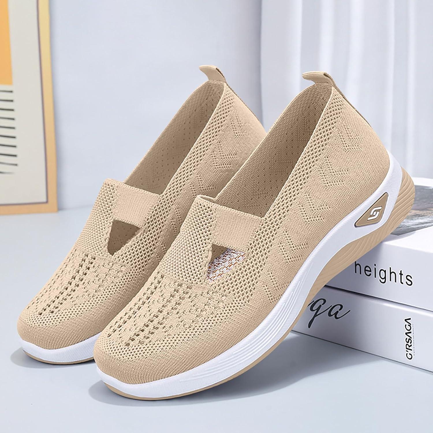 image:imageChaussures Femme Confort Chic Baskets OrthopDiques Plateforme pour Femmes Chaussuresde Sport Maille AntidRapantes Jogging Baskets OrthopDiques de Course LGRes et Respirantes Gym OutdoorC Beige
