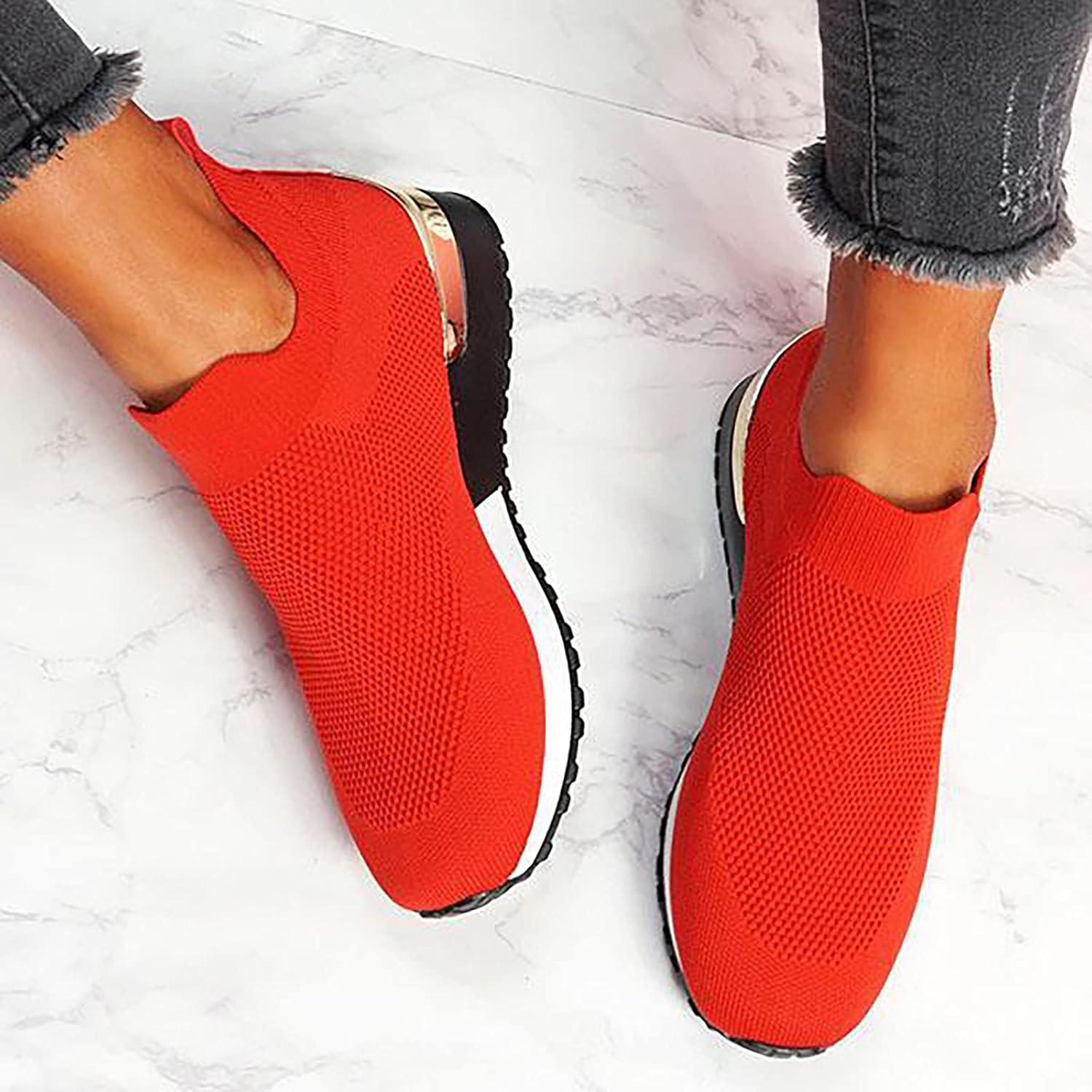 image:imageChaussures Femme Confort Chic Baskets OrthopDiques Plateforme pour Femmes Chaussuresde Sport Maille AntidRapantes Jogging Baskets OrthopDiques de Course LGRes et Respirantes Gym OutdoorA Rouge