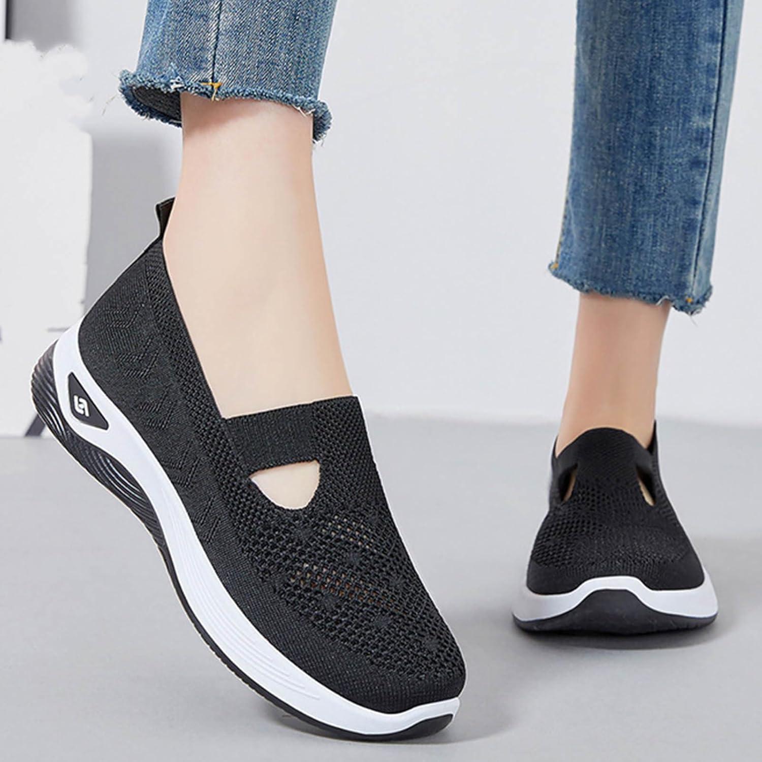 image:imageChaussures Femme Confort Chic Baskets OrthopDiques Plateforme pour Femmes Chaussuresde Sport Maille AntidRapantes Jogging Baskets OrthopDiques de Course LGRes et Respirantes Gym OutdoorB le Noir