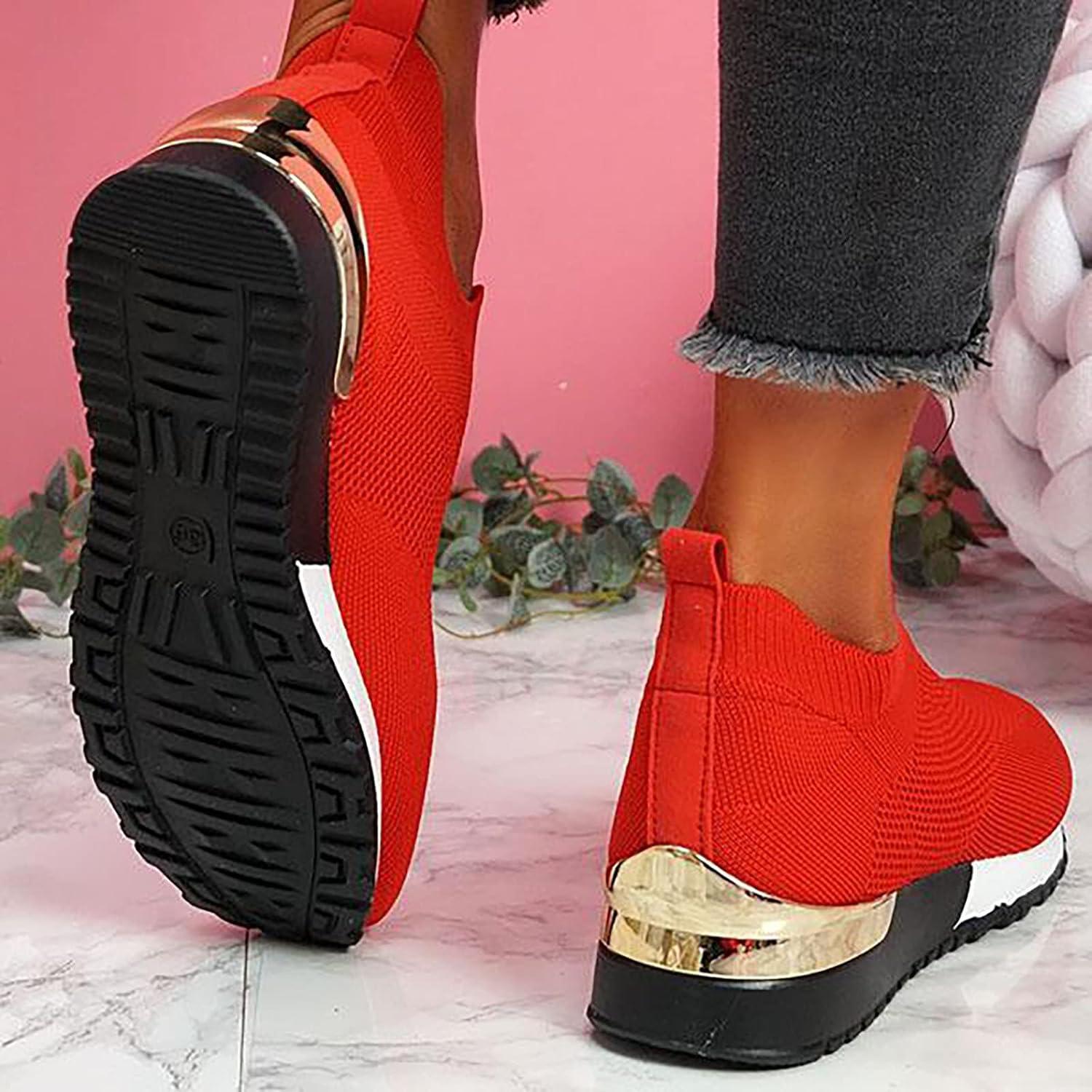 image:imageChaussures Femme Confort Chic Baskets OrthopDiques Plateforme pour Femmes Chaussuresde Sport Maille AntidRapantes Jogging Baskets OrthopDiques de Course LGRes et Respirantes Gym OutdoorA Rouge