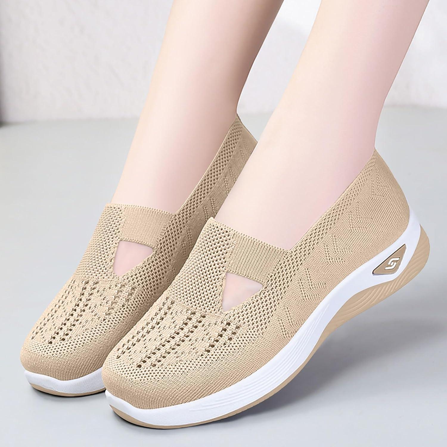image:imageChaussures Femme Confort Chic Baskets OrthopDiques Plateforme pour Femmes Chaussuresde Sport Maille AntidRapantes Jogging Baskets OrthopDiques de Course LGRes et Respirantes Gym OutdoorC Beige