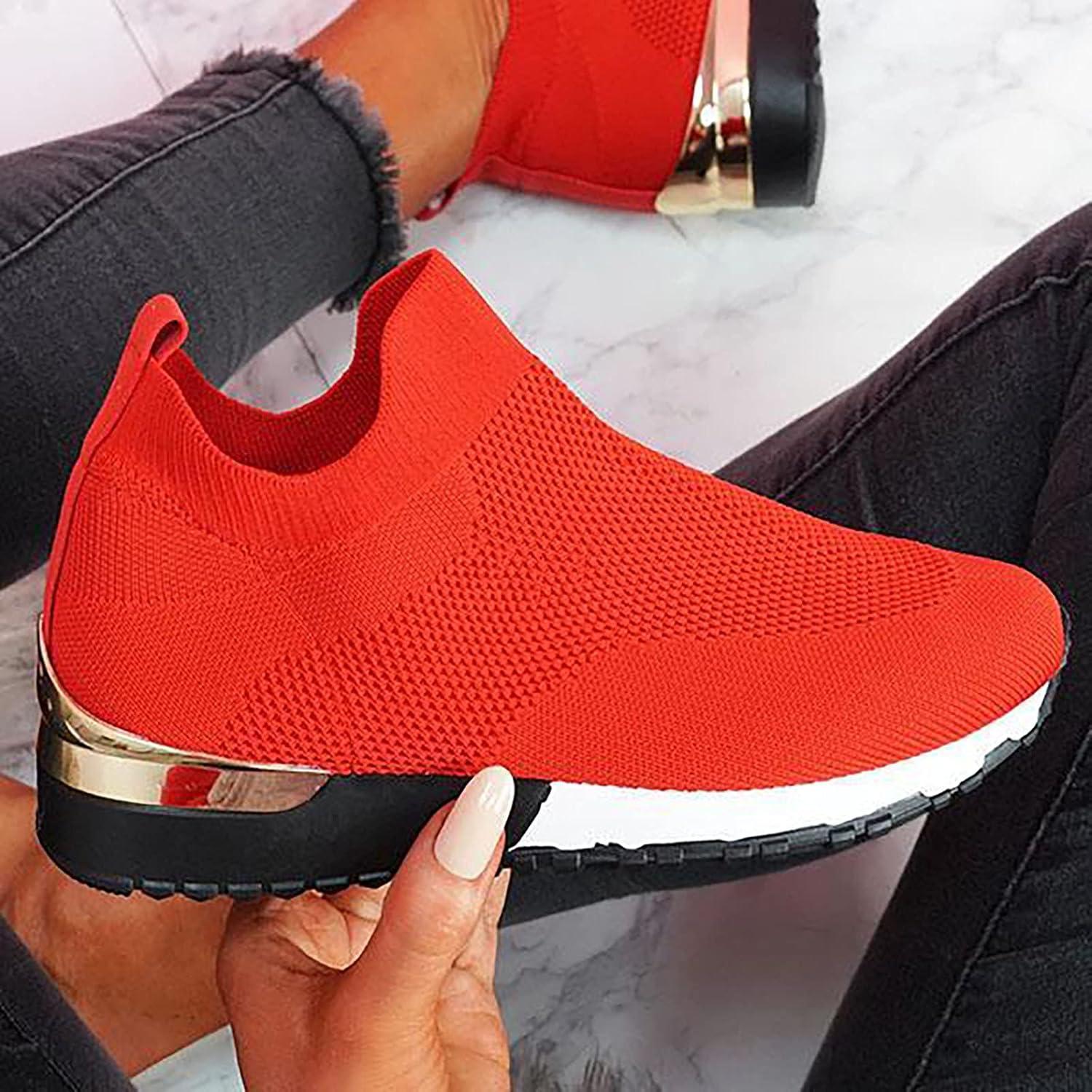 image:imageChaussures Femme Confort Chic Baskets OrthopDiques Plateforme pour Femmes Chaussuresde Sport Maille AntidRapantes Jogging Baskets OrthopDiques de Course LGRes et Respirantes Gym OutdoorA Rouge
