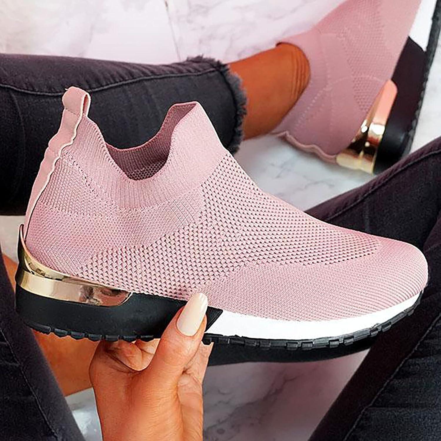image:imageChaussures Femme Confort Chic Baskets OrthopDiques Plateforme pour Femmes Chaussuresde Sport Maille AntidRapantes Jogging Baskets OrthopDiques de Course LGRes et Respirantes Gym OutdoorA Rose