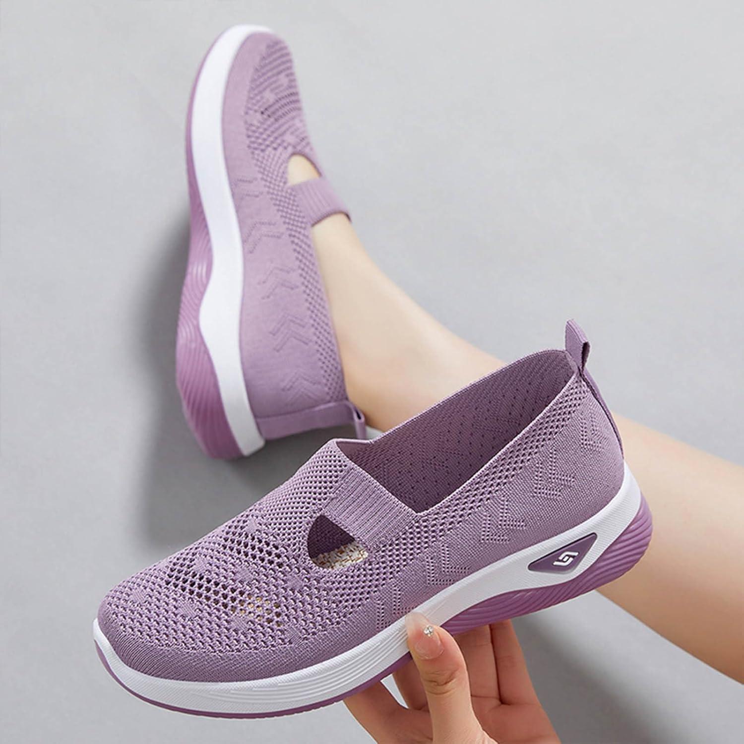 image:imageChaussures Femme Confort Chic Baskets OrthopDiques Plateforme pour Femmes Chaussuresde Sport Maille AntidRapantes Jogging Baskets OrthopDiques de Course LGRes et Respirantes Gym OutdoorB Violet