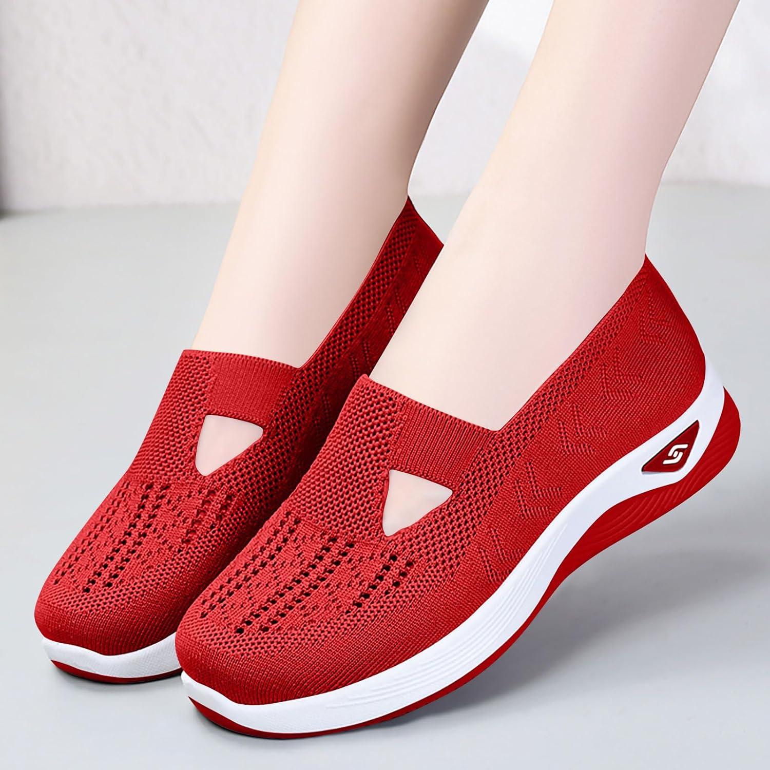 image:imageChaussures Femme Confort Chic Baskets OrthopDiques Plateforme pour Femmes Chaussuresde Sport Maille AntidRapantes Jogging Baskets OrthopDiques de Course LGRes et Respirantes Gym OutdoorC Rouge