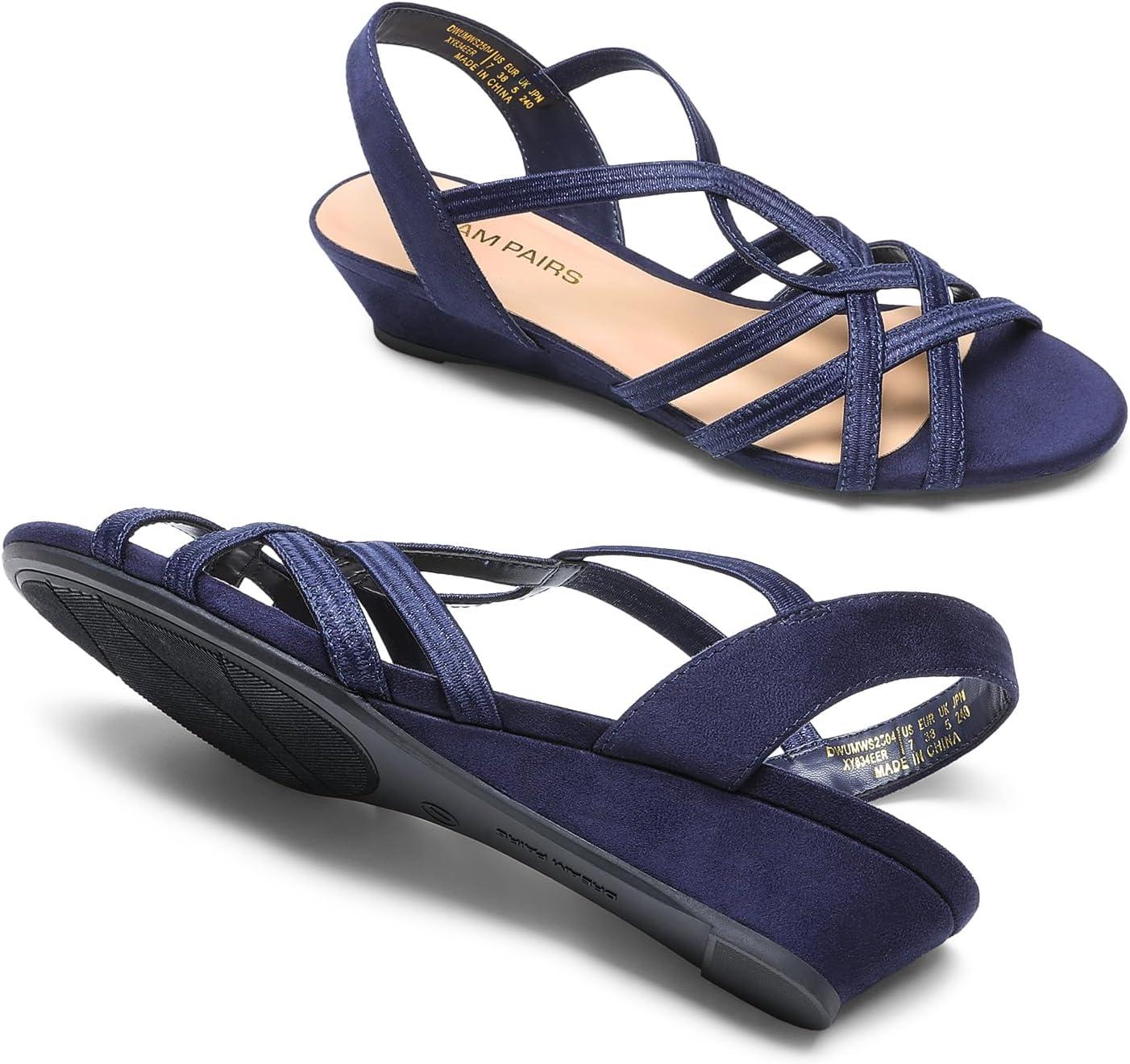 image:imageDREAM PAIRS Sandales compenses habilles lanires pour femme Confortables Talon bas Chaussures dt dcontractesBleu Marine