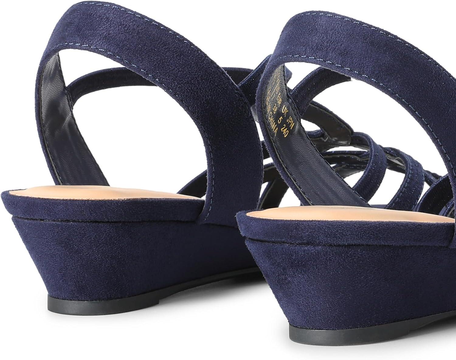 image:imageDREAM PAIRS Sandales compenses habilles lanires pour femme Confortables Talon bas Chaussures dt dcontractesBleu Marine