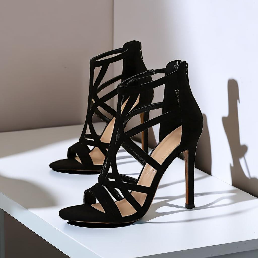 image:imageJOEupin Sandales talons aiguilles talons hauts pour femmesNoir