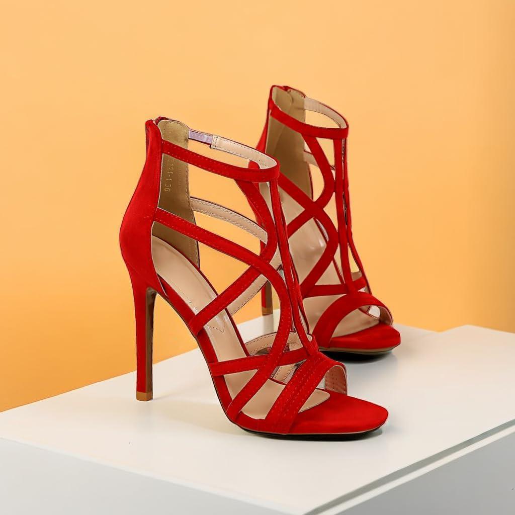 image:imageJOEupin Sandales talons aiguilles talons hauts pour femmesRouge