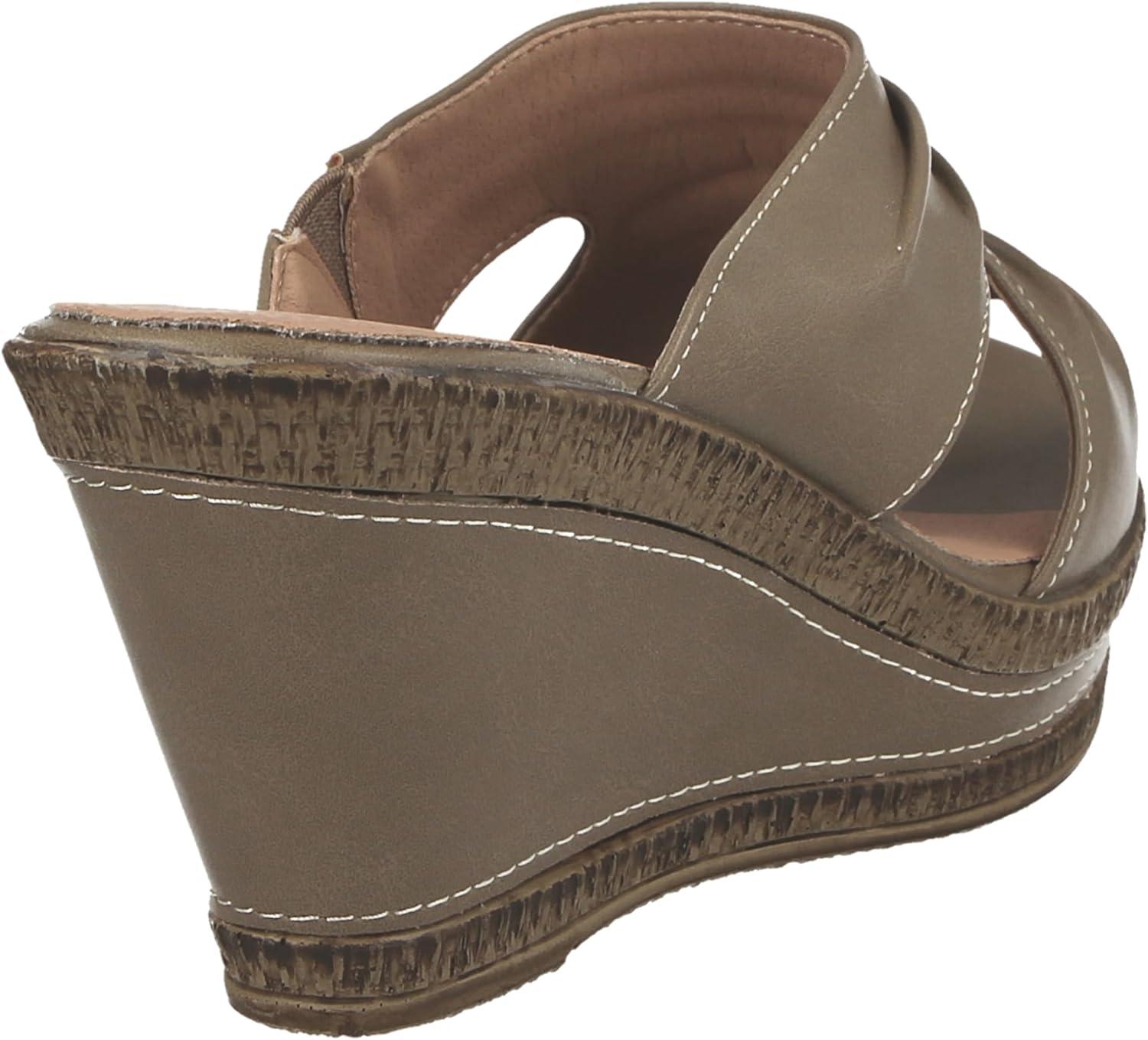 image:imageLadies Leather Lined Peep Toe Mid Wedge Mule SandalsTaupe