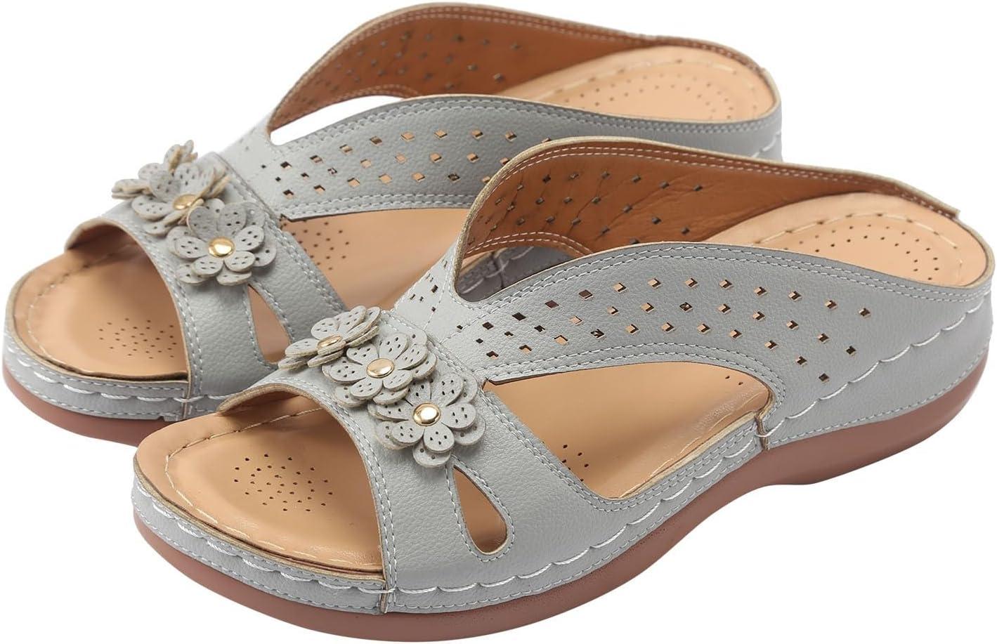 image:imageMules en Cuir pour Femme Sandales Mode Bout Ouvert Compenses Plateforme Pantoufles Premium Orthopdiques Sandales Vintage Chaussons de Plage dt04 Bleu Clair