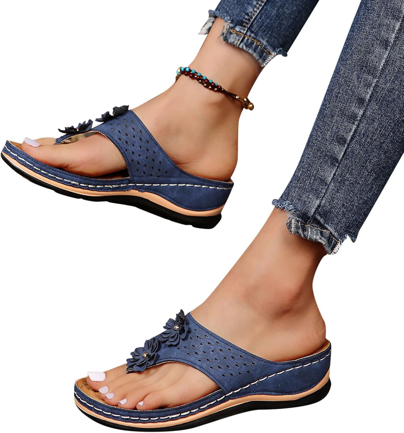 image:imageMules en Cuir pour Femme Sandales Mode Bout Ouvert Compenses Plateforme Pantoufles Premium Orthopdiques Sandales Vintage Chaussons de Plage dt07 Bleu
