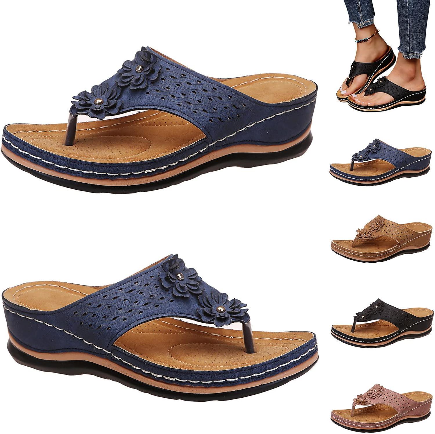 image:imageMules en Cuir pour Femme Sandales Mode Bout Ouvert Compenses Plateforme Pantoufles Premium Orthopdiques Sandales Vintage Chaussons de Plage dt07 Bleu