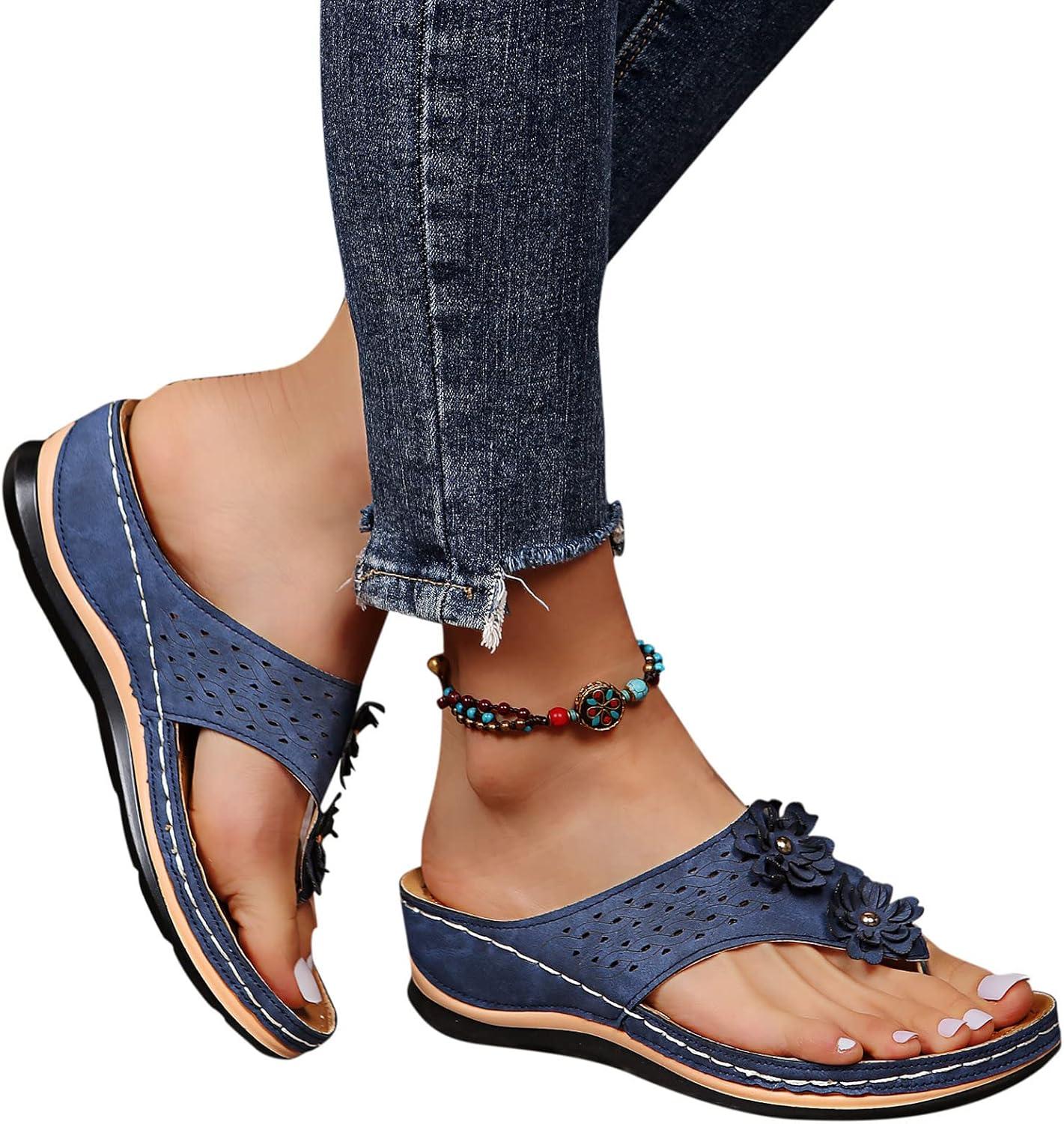 image:imageMules en Cuir pour Femme Sandales Mode Bout Ouvert Compenses Plateforme Pantoufles Premium Orthopdiques Sandales Vintage Chaussons de Plage dt07 Bleu