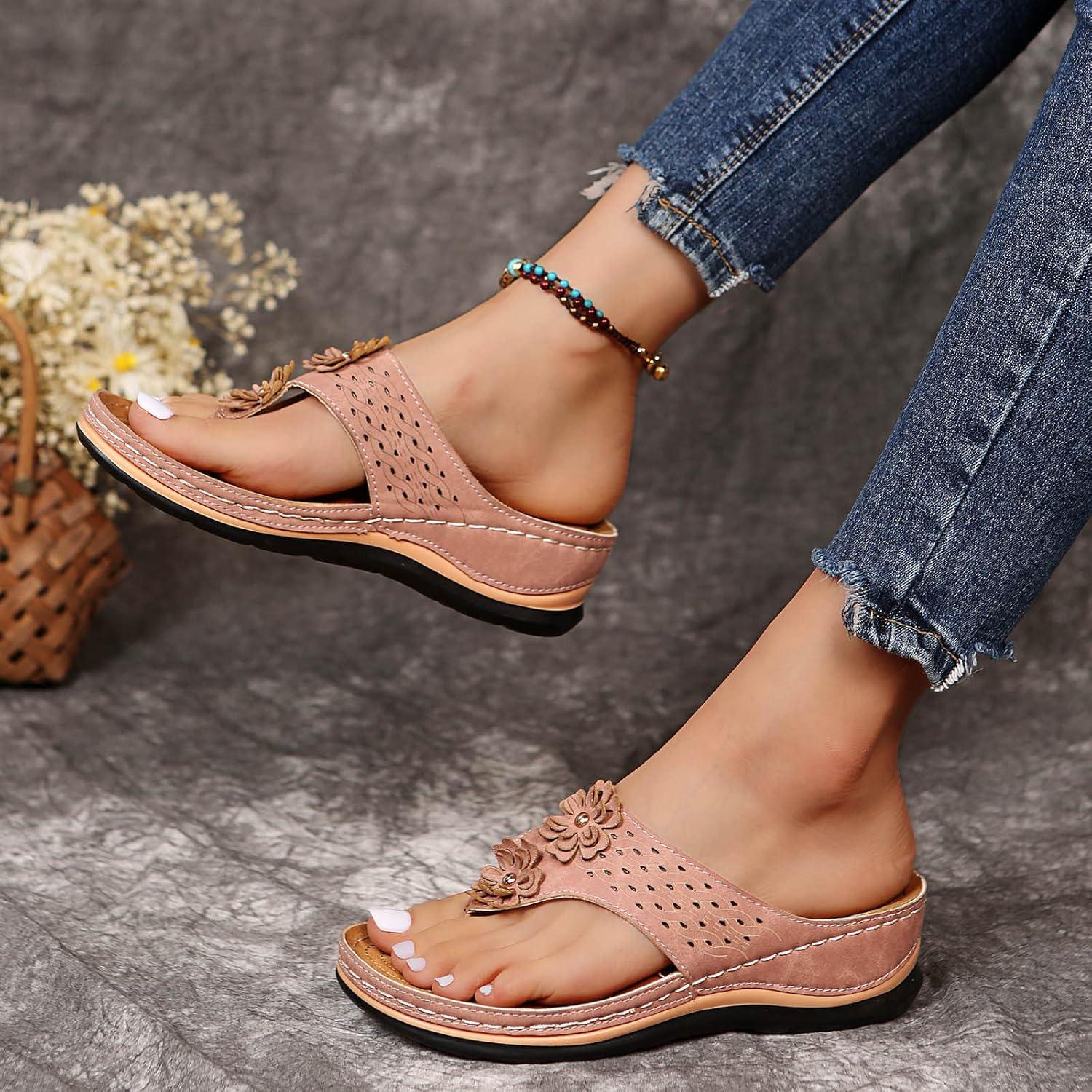 image:imageMules en Cuir pour Femme Sandales Mode Bout Ouvert Compenses Plateforme Pantoufles Premium Orthopdiques Sandales Vintage Chaussons de Plage dt07 Rose