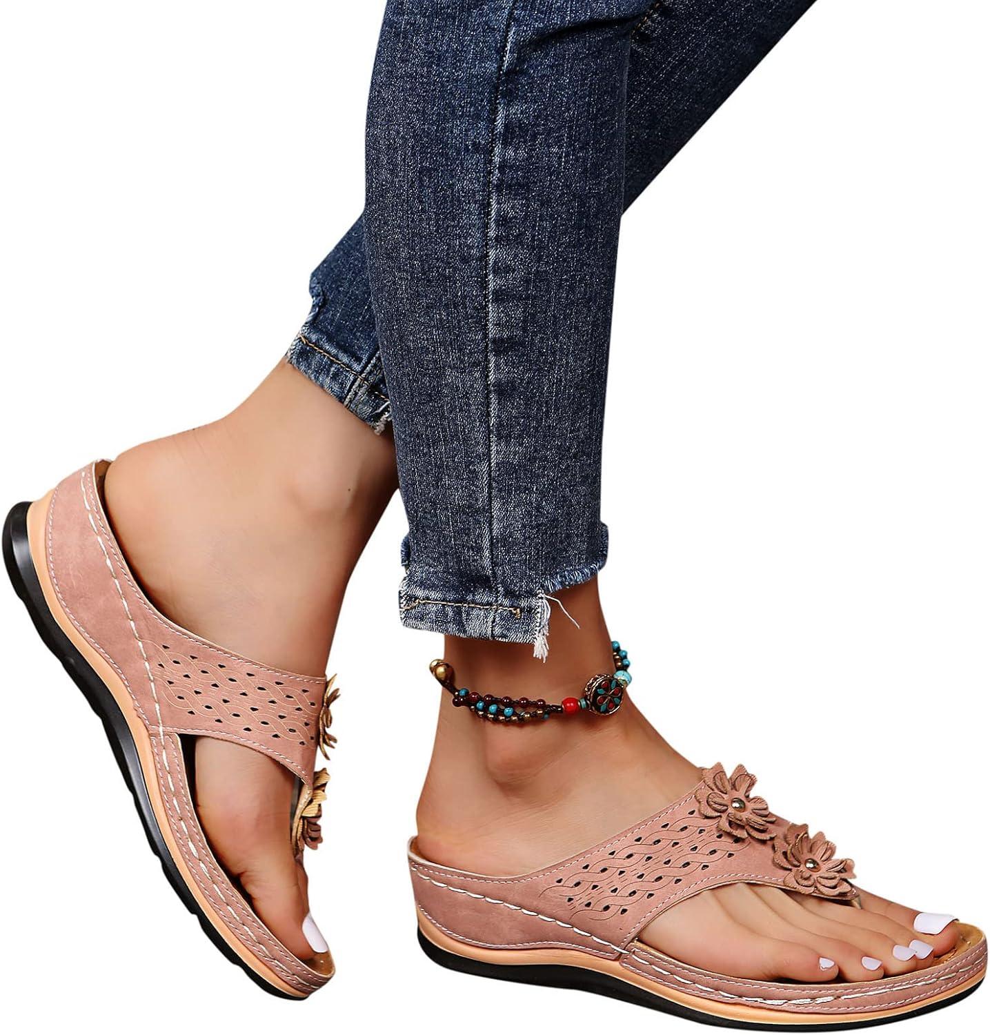 image:imageMules en Cuir pour Femme Sandales Mode Bout Ouvert Compenses Plateforme Pantoufles Premium Orthopdiques Sandales Vintage Chaussons de Plage dt07 Rose