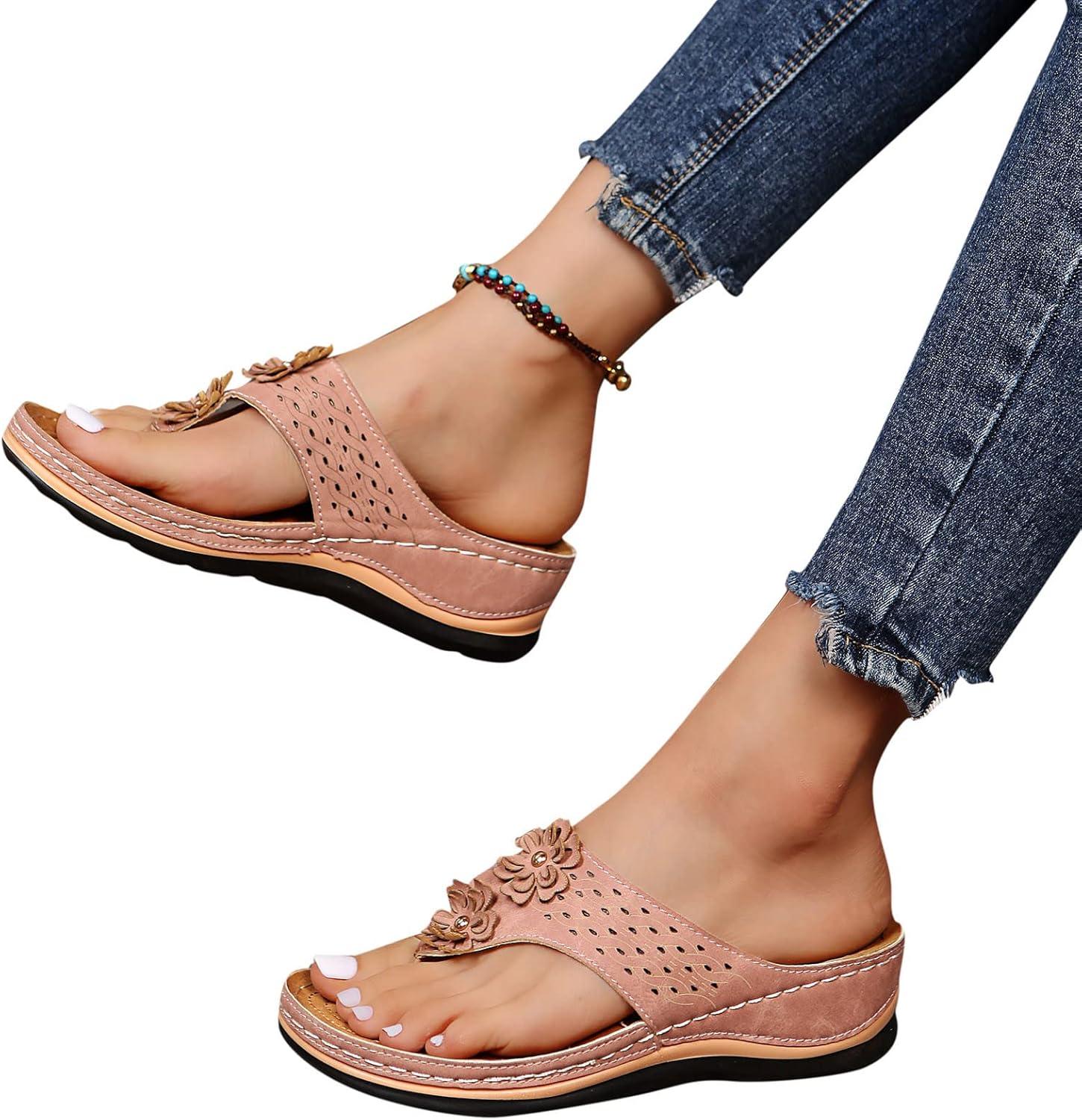 image:imageMules en Cuir pour Femme Sandales Mode Bout Ouvert Compenses Plateforme Pantoufles Premium Orthopdiques Sandales Vintage Chaussons de Plage dt07 Rose
