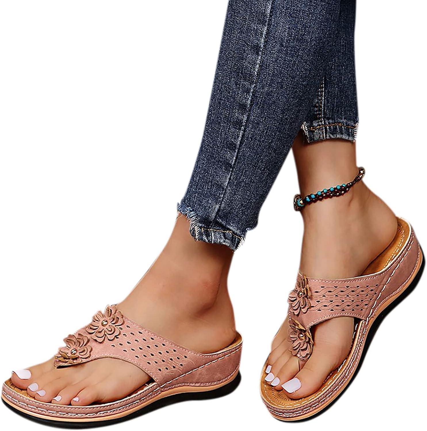 image:imageMules en Cuir pour Femme Sandales Mode Bout Ouvert Compenses Plateforme Pantoufles Premium Orthopdiques Sandales Vintage Chaussons de Plage dt07 Rose