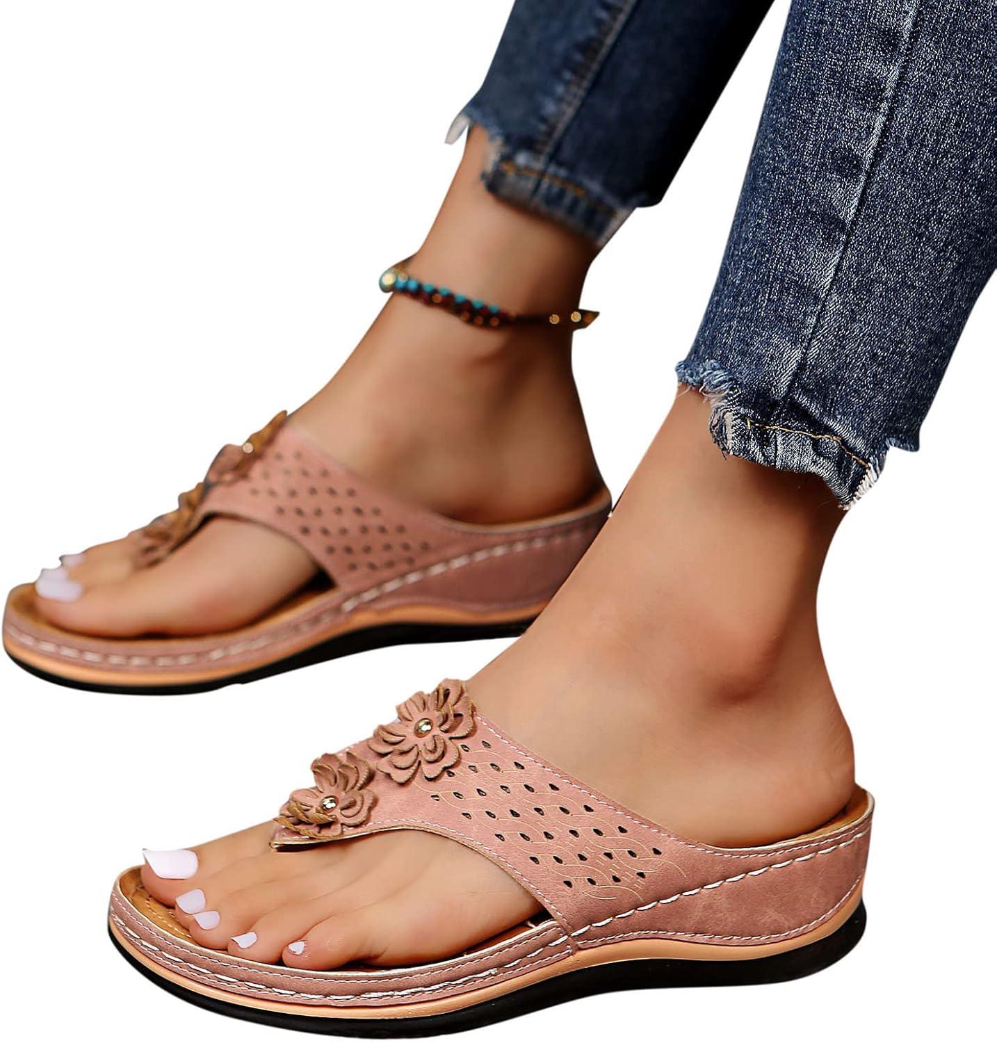 image:imageMules en Cuir pour Femme Sandales Mode Bout Ouvert Compenses Plateforme Pantoufles Premium Orthopdiques Sandales Vintage Chaussons de Plage dt07 Rose