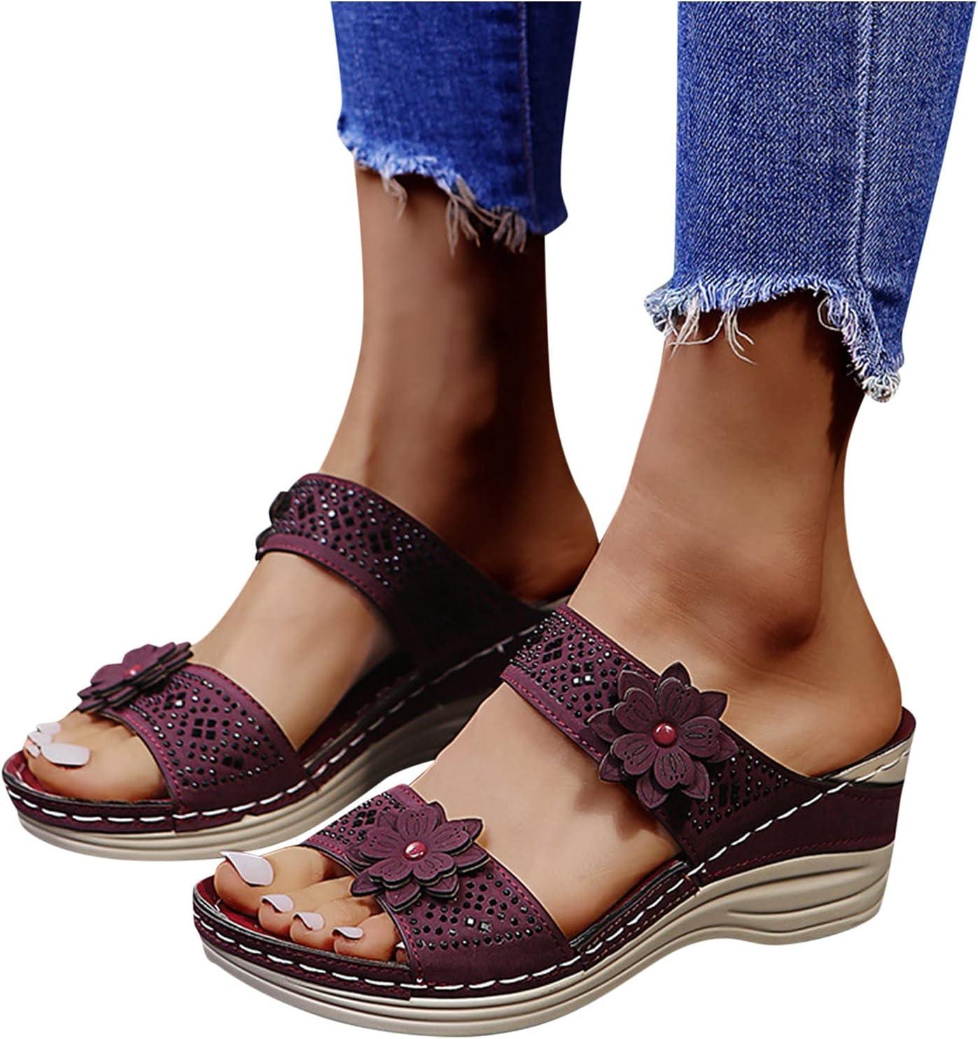image:imageMules en Cuir pour Femme Sandales Mode Bout Ouvert Compenses Plateforme Pantoufles Premium Orthopdiques Sandales Vintage Chaussons de Plage dt09 Vin