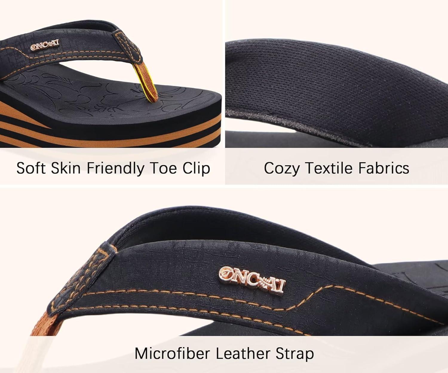 image:imageONCAI Tongs Plateforme pour Femmes et Talon Compens Sandales dt Semelles en Caoutchouc Confortables pour Marche en ExtrieurNoir Kaki