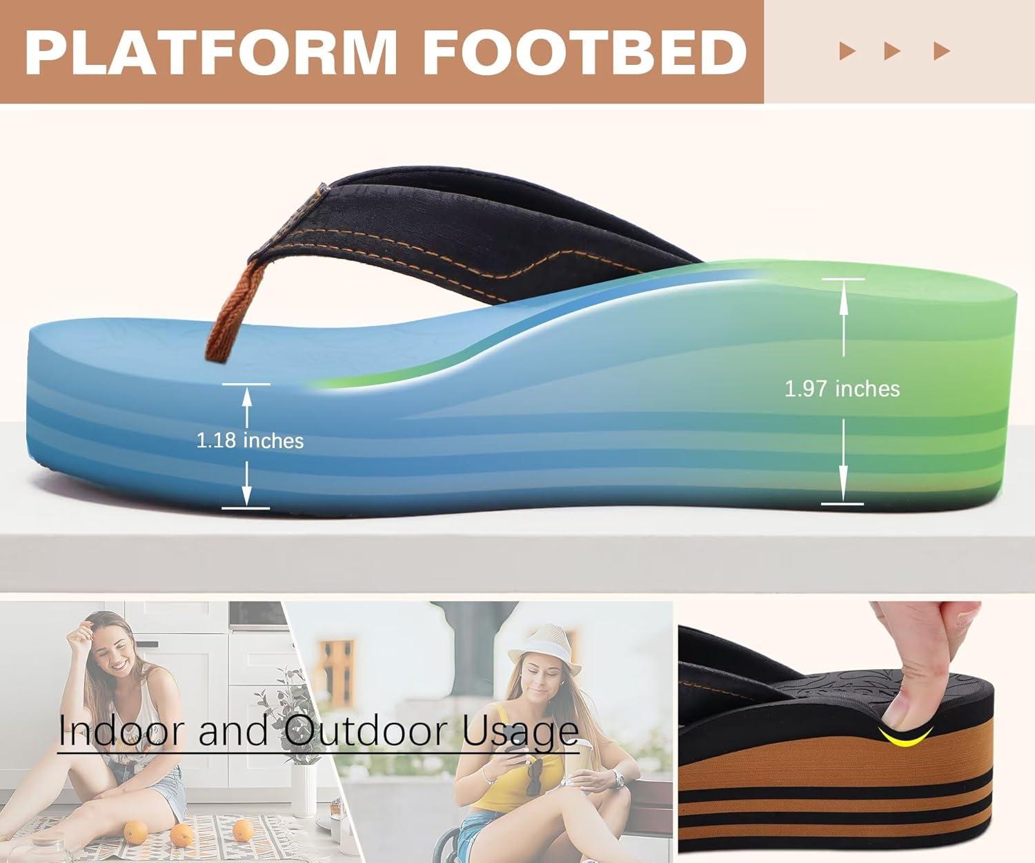 image:imageONCAI Tongs Plateforme pour Femmes et Talon Compens Sandales dt Semelles en Caoutchouc Confortables pour Marche en ExtrieurNoir Kaki